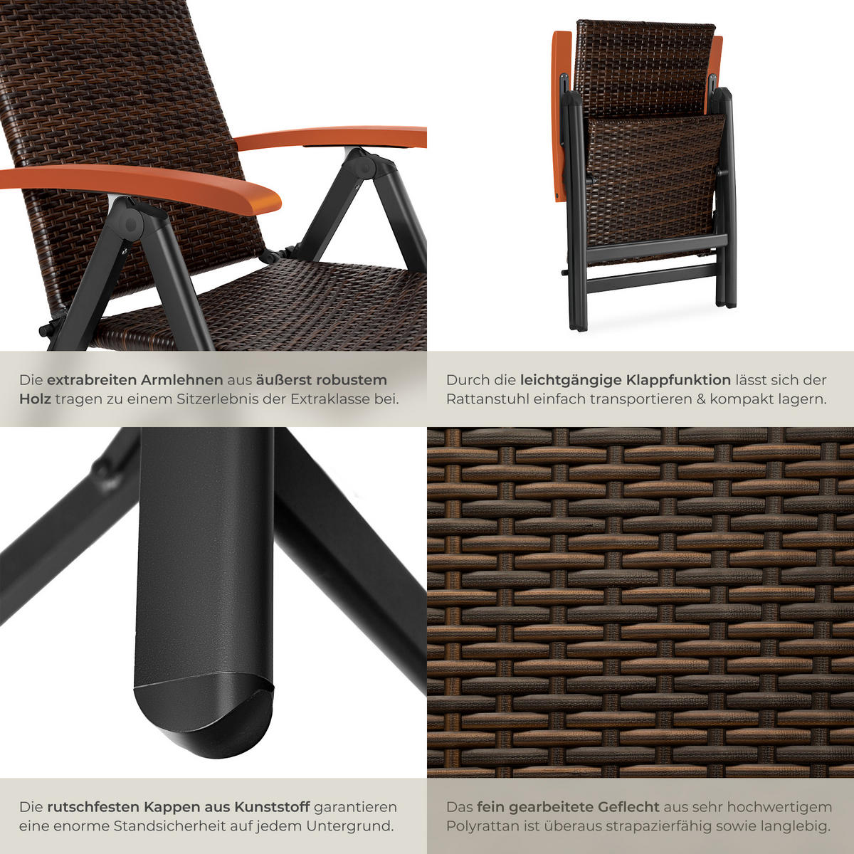 RATTANSTUHL Canberra,58 x 72 x 108 cm,braun - Braun, Kunststoff (58/108/72cm) - tectake