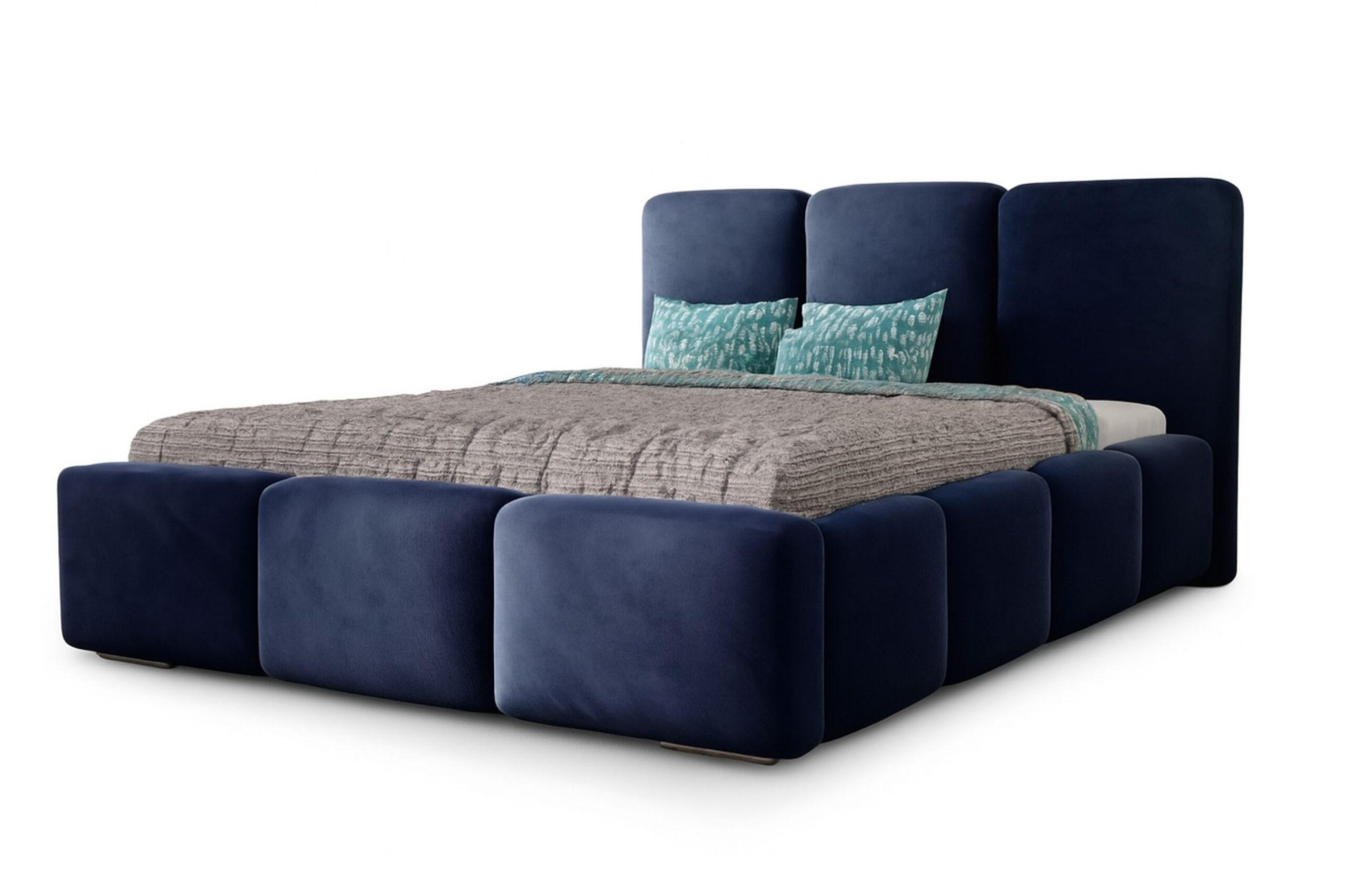 POLSTERBETT ROYAL, 200 x 200 cm mit Bettkasten und Lattenrost aus Metall, Velourstoff, Frabe: Blau - Blau, Holz/Kunststoff (200/200cm) - Agmat-Furniture