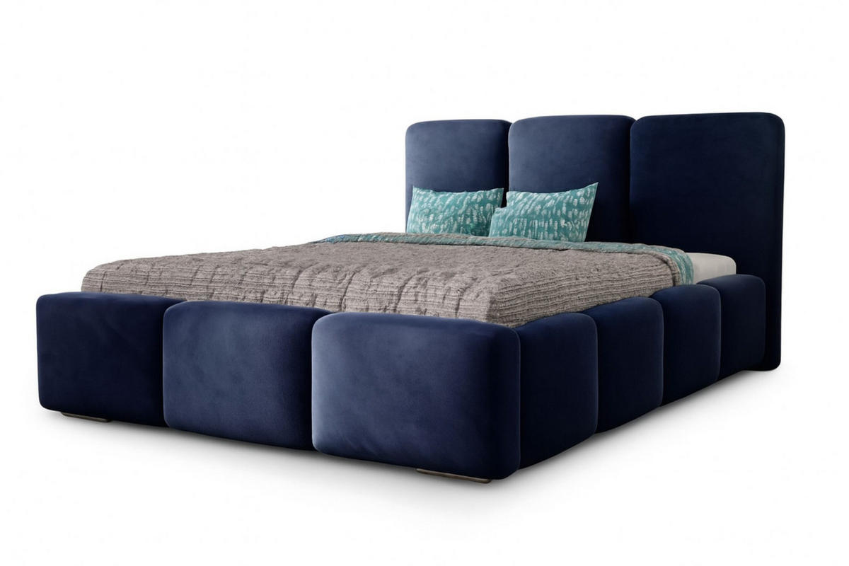 POLSTERBETT ROYAL, 200 x 200 cm mit Bettkasten und Lattenrost aus Metall, Velourstoff, Frabe: Blau - Blau, Holz/Kunststoff (200/200cm) - Agmat-Furniture
