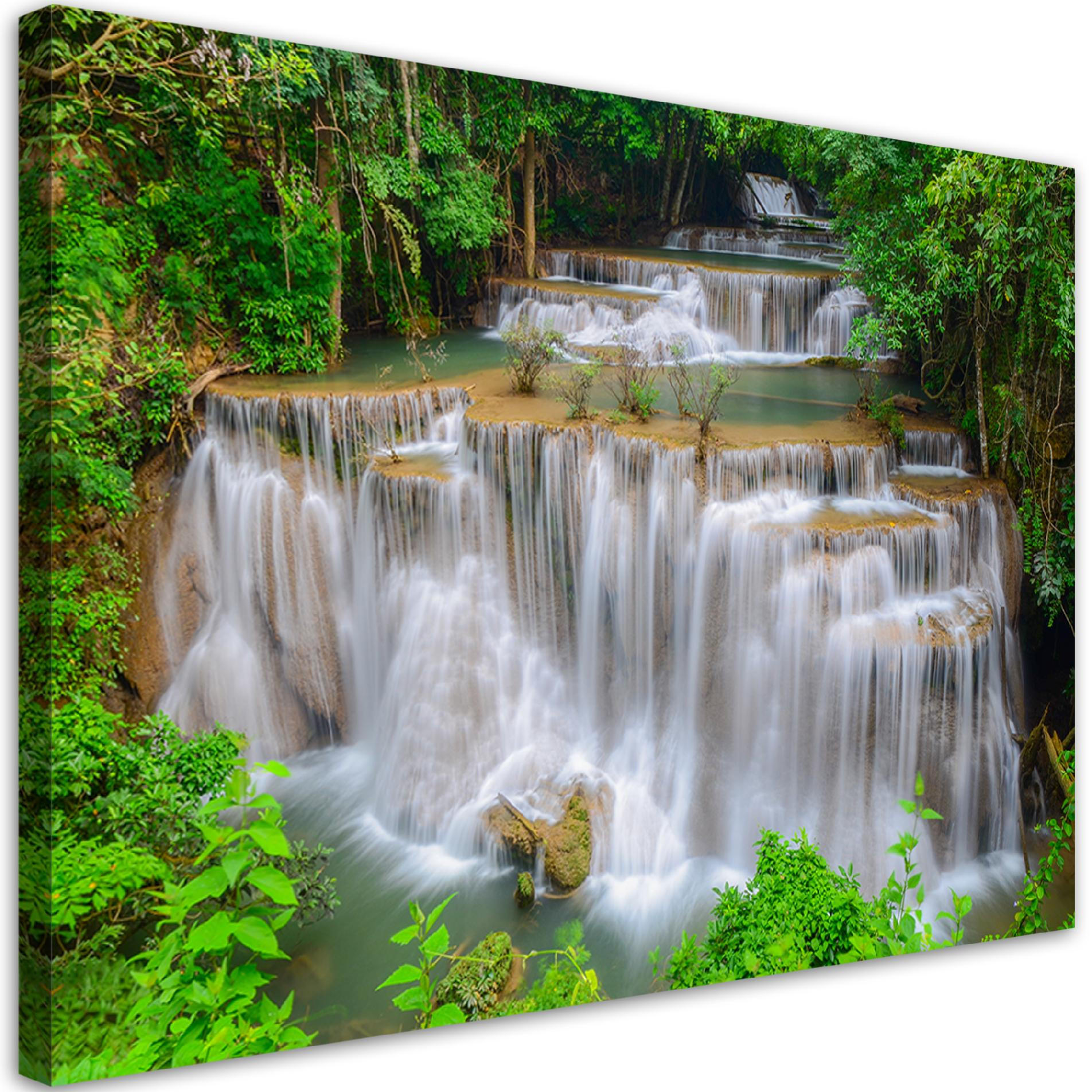 WANDBILD wasserfall natur wald - Grün, Textil (60/40cm) - Feeby