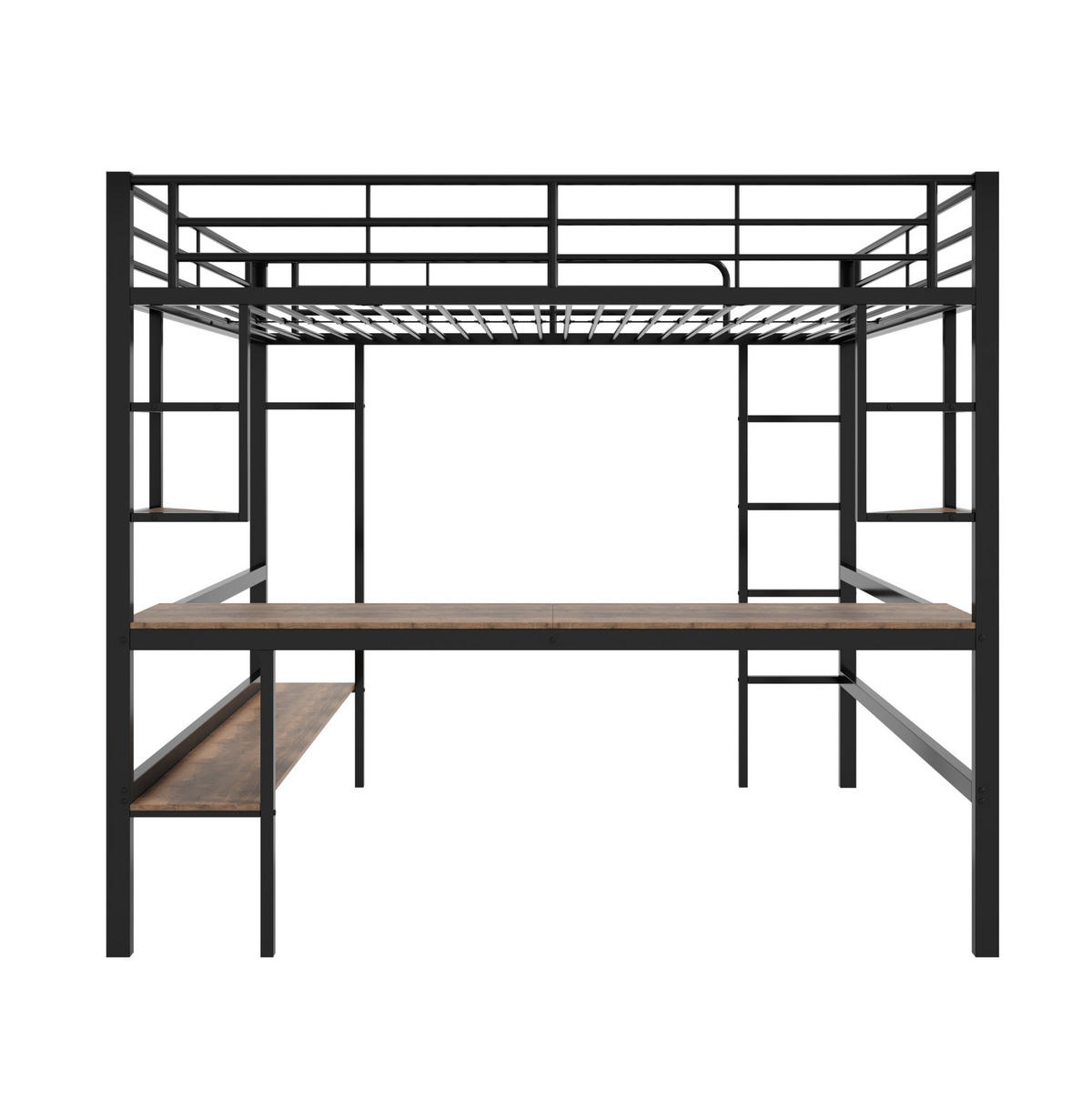 HOCHBETT aus Metall 140x200 cm Schwarz mit Schreibtisch und Bücherregal - Schwarz, Metall (140/200cm) - IVMEU