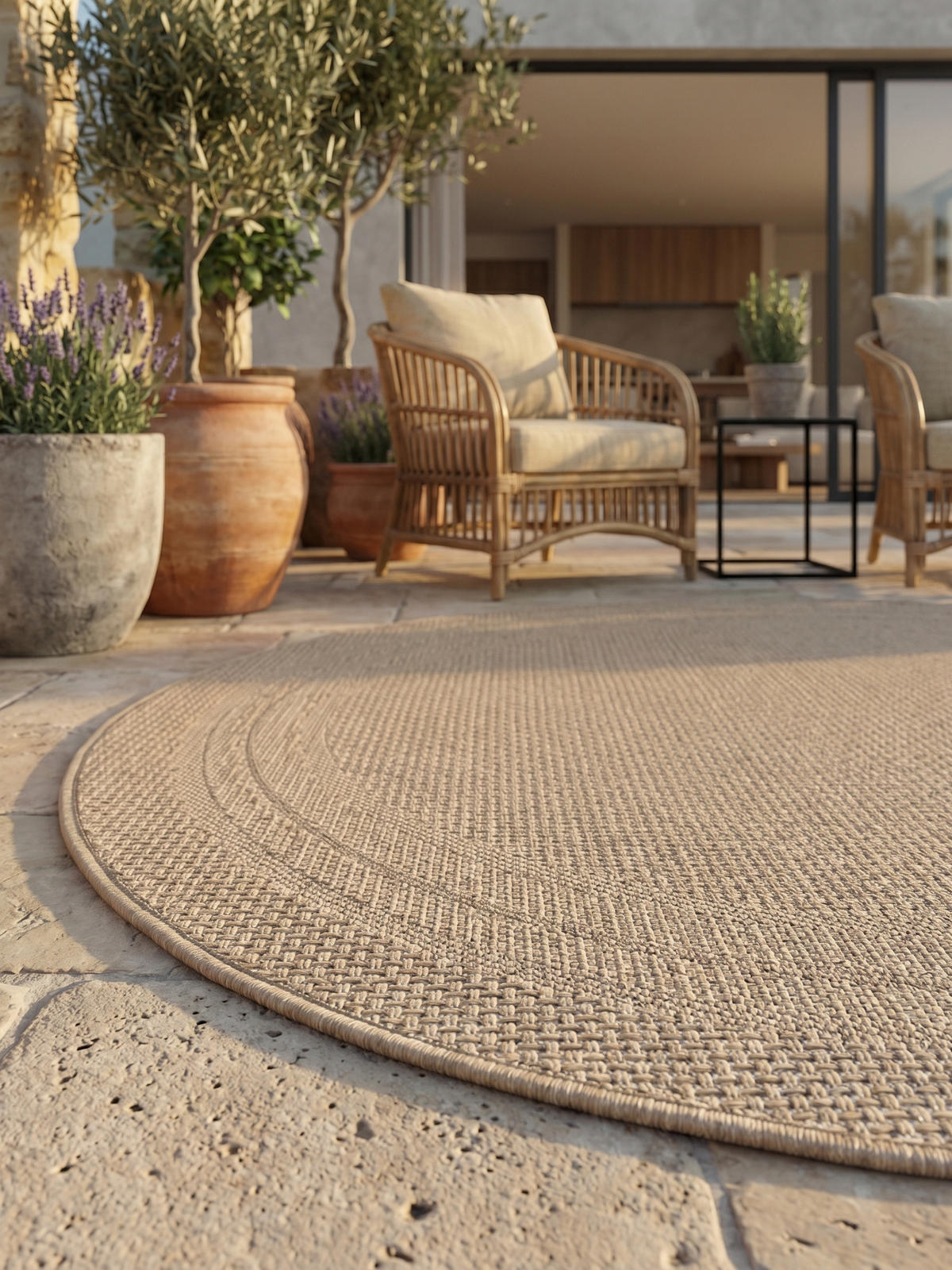 TEPPICH Outdoor VENTOUX in Beige, mit Bordüre, Ø 80 cm - Beige, Textil (80/80cm) - KADIMA DESIGN