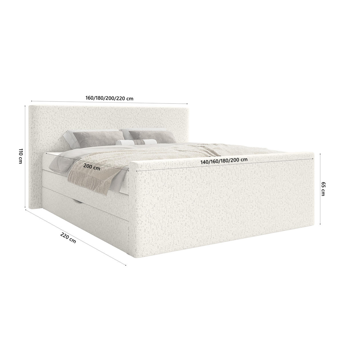 BOXSPRINGBETT Velipoja Premium 200x200 cm, Ecru - Ecru, Textil (200/200cm) - Fedve