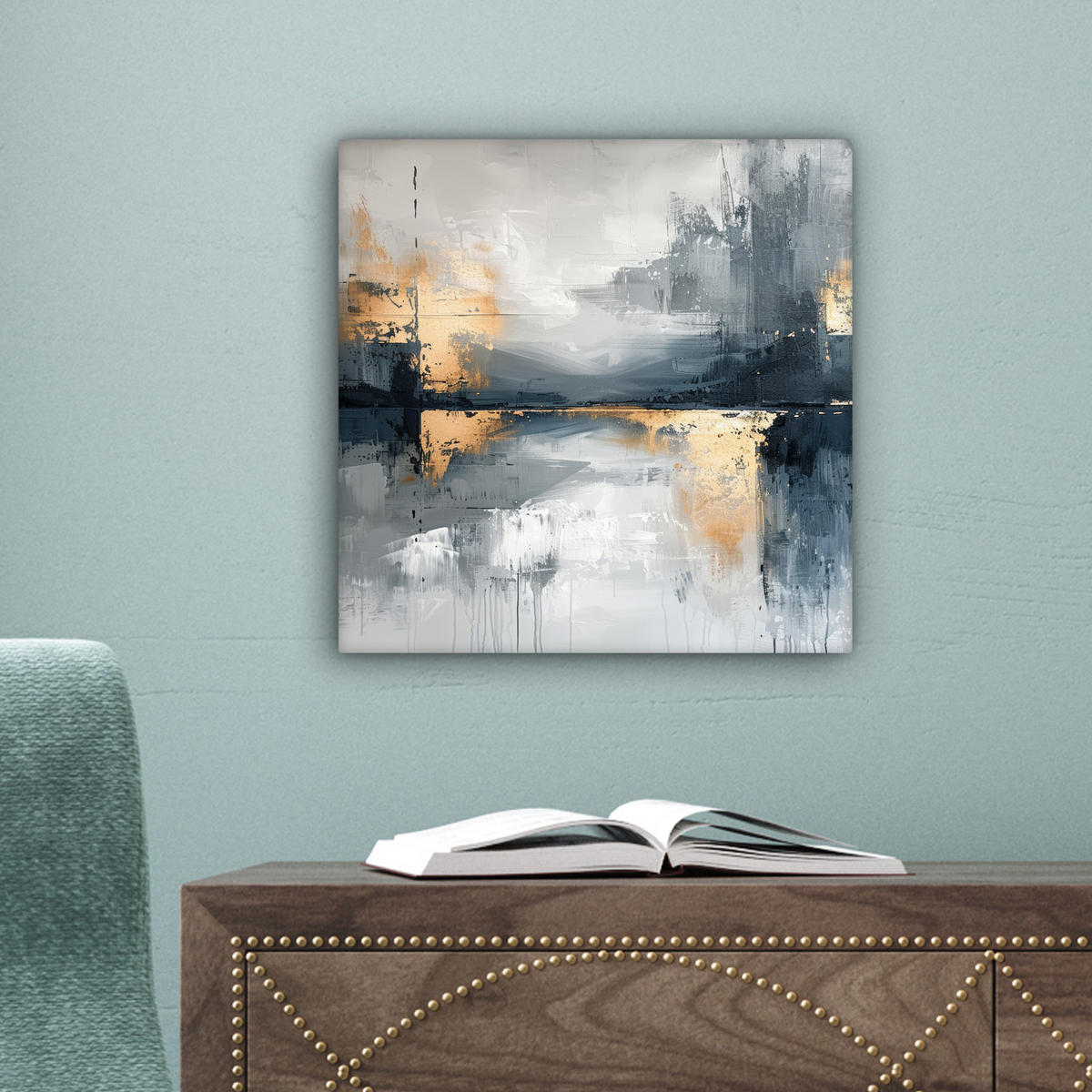 LEINWANDBILD Kunst - Grau - Gold - Abstrakt 20x20 cm - Dunkelgrau, Textil (20/20cm) - MuchoWow