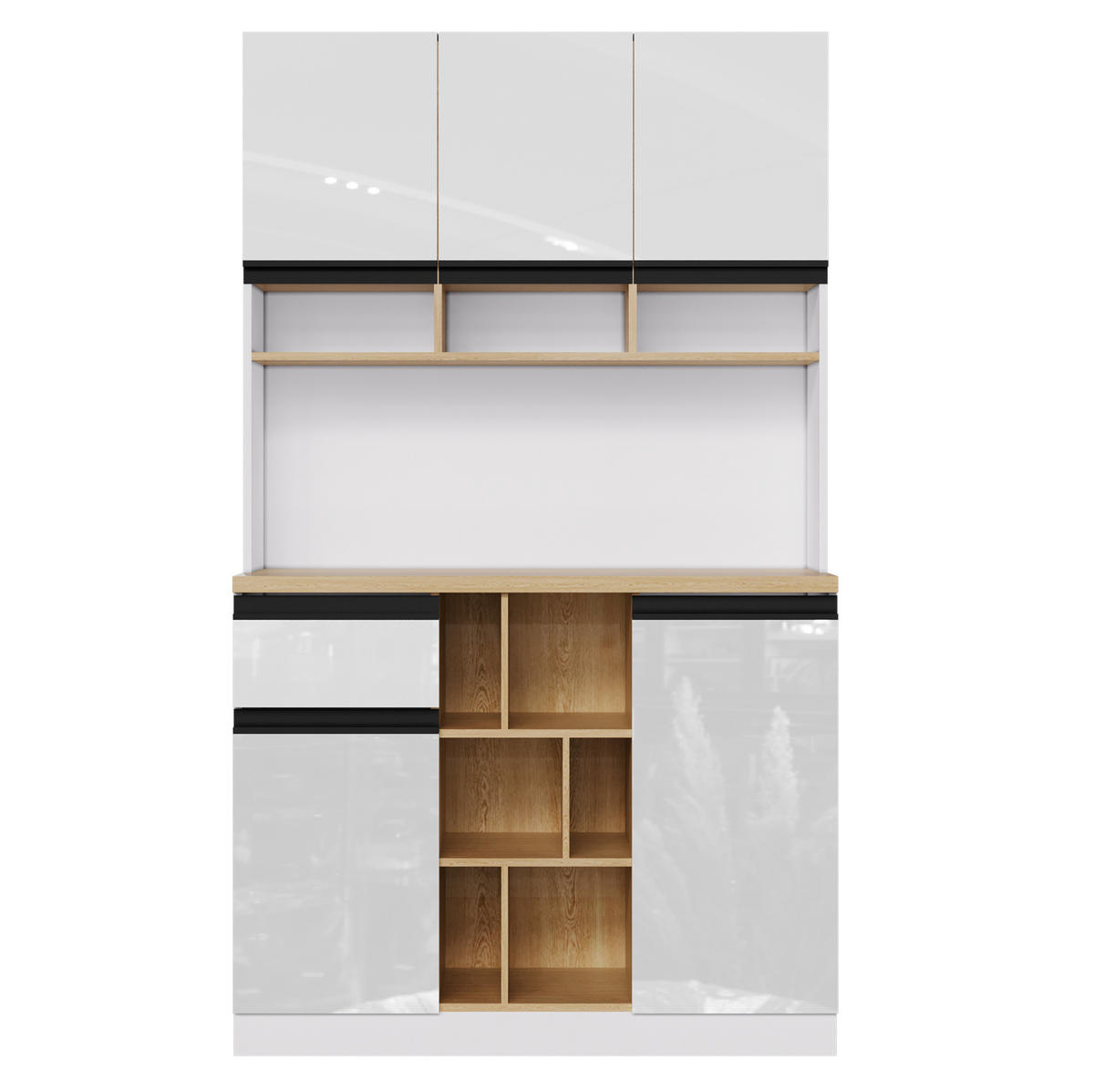 BUFFET 105/45/185 cm in Weiß Hochglanz mit Schublade und verstellbaren Böden - Weiß, Holzwerkstoff (105/185/45cm) - Flora Grace