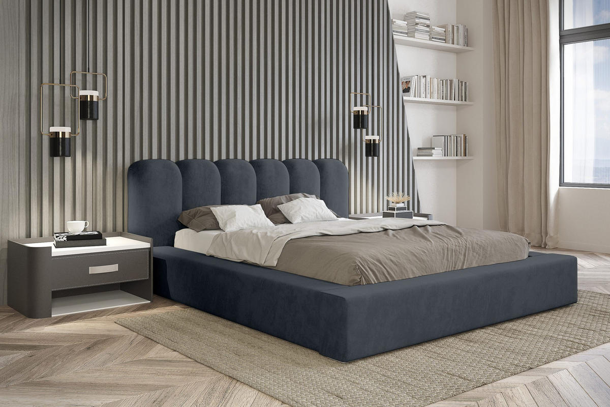 POLSTERBETT schenilen Struktur Ranera 140x200 cm, Dunkelblau - Dunkelblau, Textil (140/200cm) - Fedve
