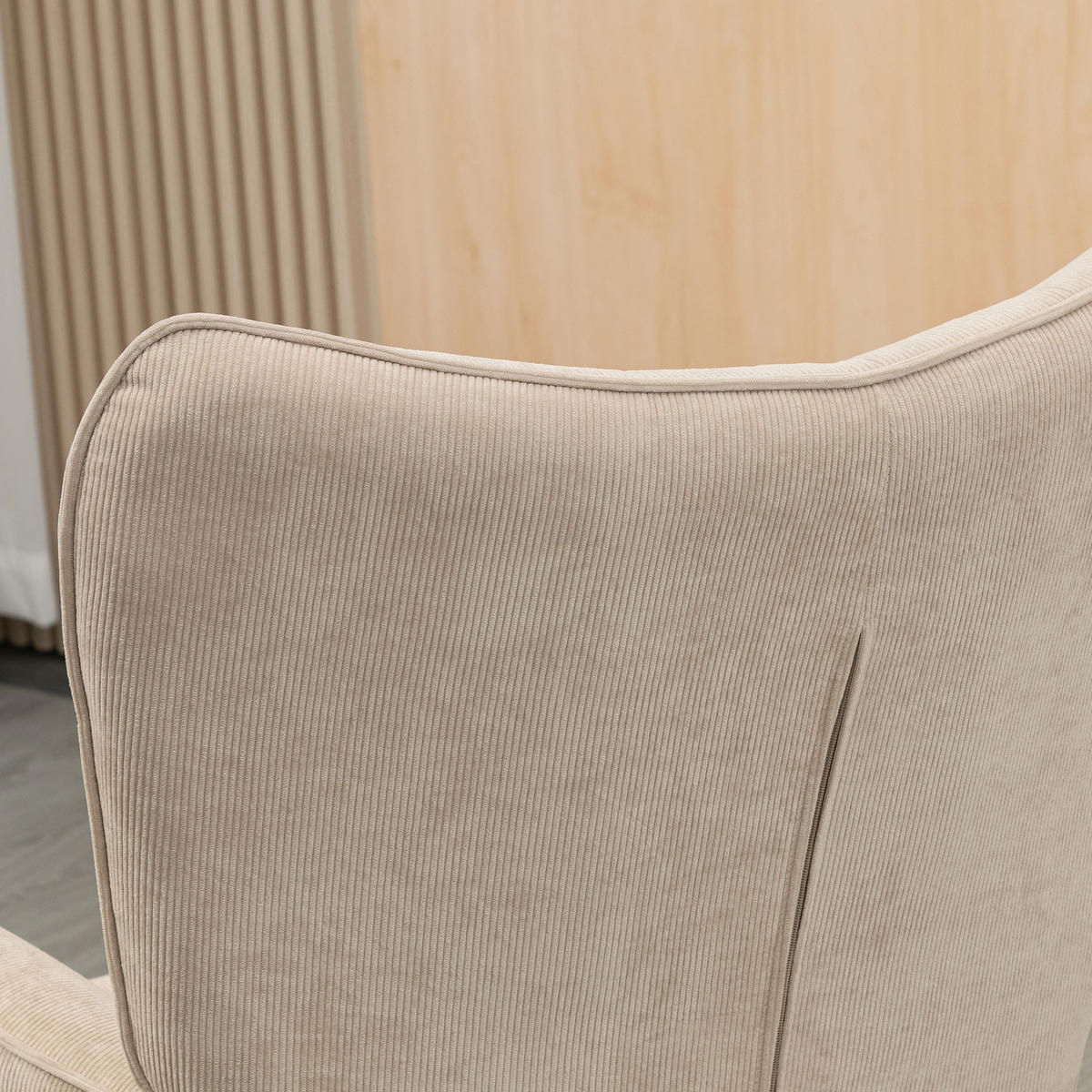 OHRENSESSEL mit Hocker, Relaxsessel, Polstersessel in Cord-Optik, mit Holzbeine - Beige, Holz (80/101/72cm) - HOMCOM