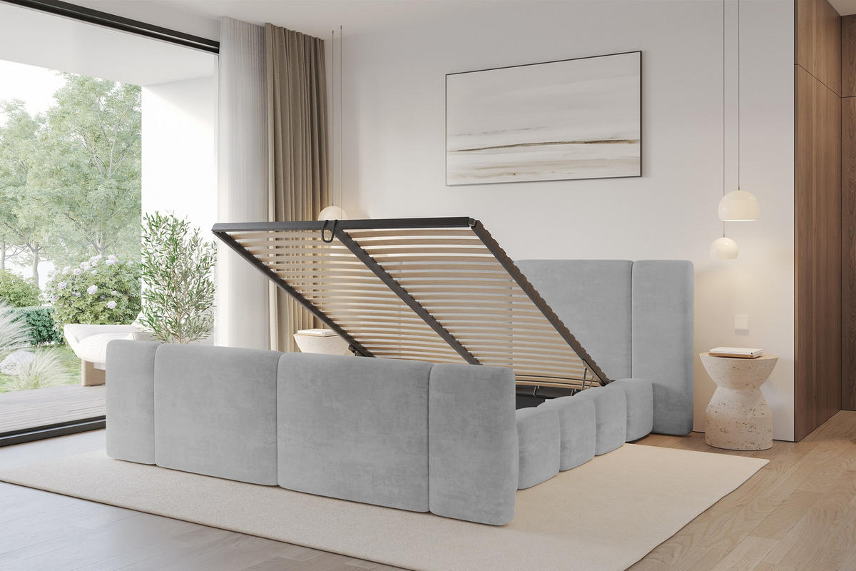 POLSTERBETT mit Bettkasten, Fußteil und Lattenrost, Boxbett ohne Matratze - NILO-Z 180x200 Grau - Hellgrau, Holzwerkstoff/Textil (180/200cm) - ALTDECOR