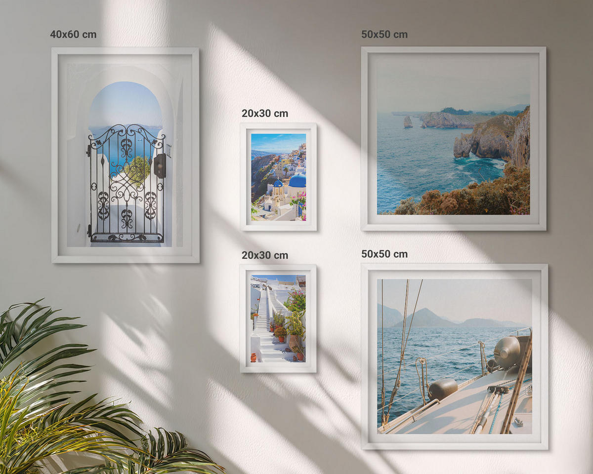 BILDER SET 5er Set - 50x50 cm & 20x30 cm & 40x60 cm Weißer Rahmen - Griechische Architektur auf Santorin, Oia - Weiß, Kunststoff (40/60cm) - TULUP