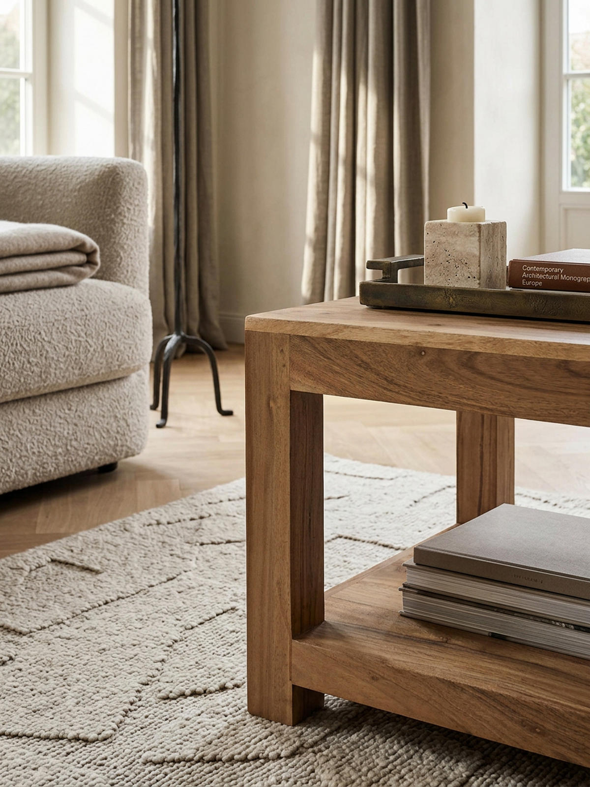 COUCHTISCH Massivholz im Landhausstil mit Ablagefach und pflegeleichter Oberfläche, Beige 60x60x45 cm - Beige, Holz (60/60/45cm) - KADIMA DESIGN