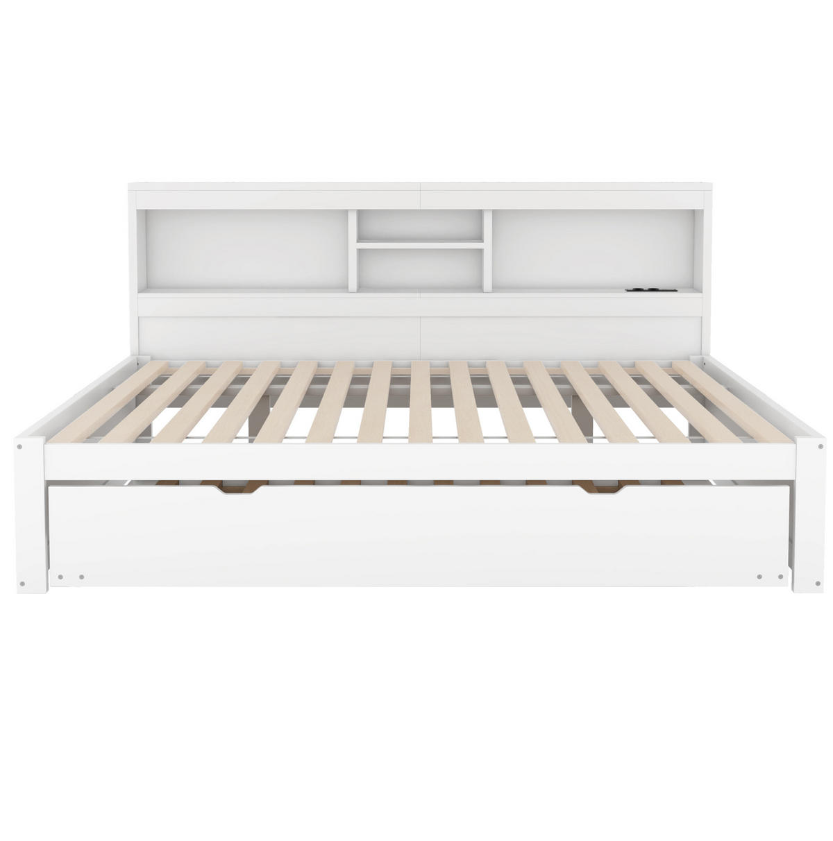 KREVET 140/200 cm s LED ambijentalnom rasvjetom, izvlačnim ležajem, utičnicom i USB priključkom, Bijeli - bijela, drvni materijal (140/200cm) - Redom