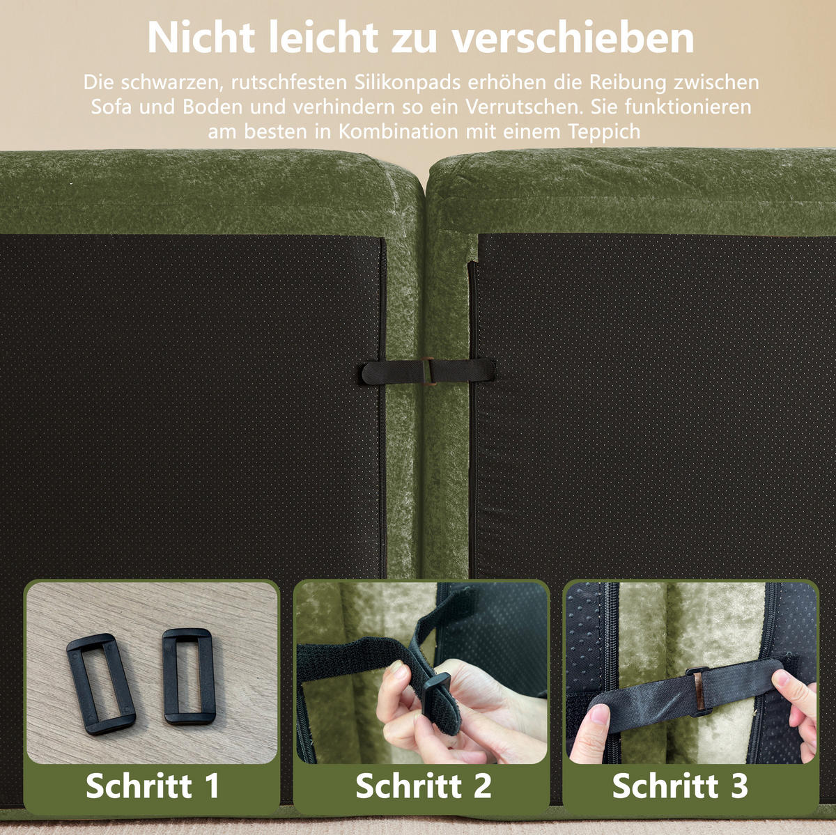 ECKSOFA 358/171/76 cm in Grün aus Chenille mit flexiblem Sitzkomfort - Grün, Textil (171/358cm) - Flora Grace