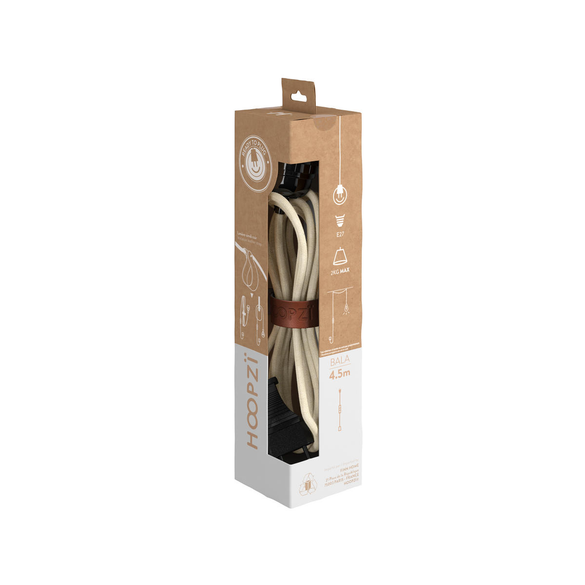 HÄNGELAMPE Bala mit Kabel und Schalter weiß - Weiß, Textil (450/1/450cm) - HOOPZI