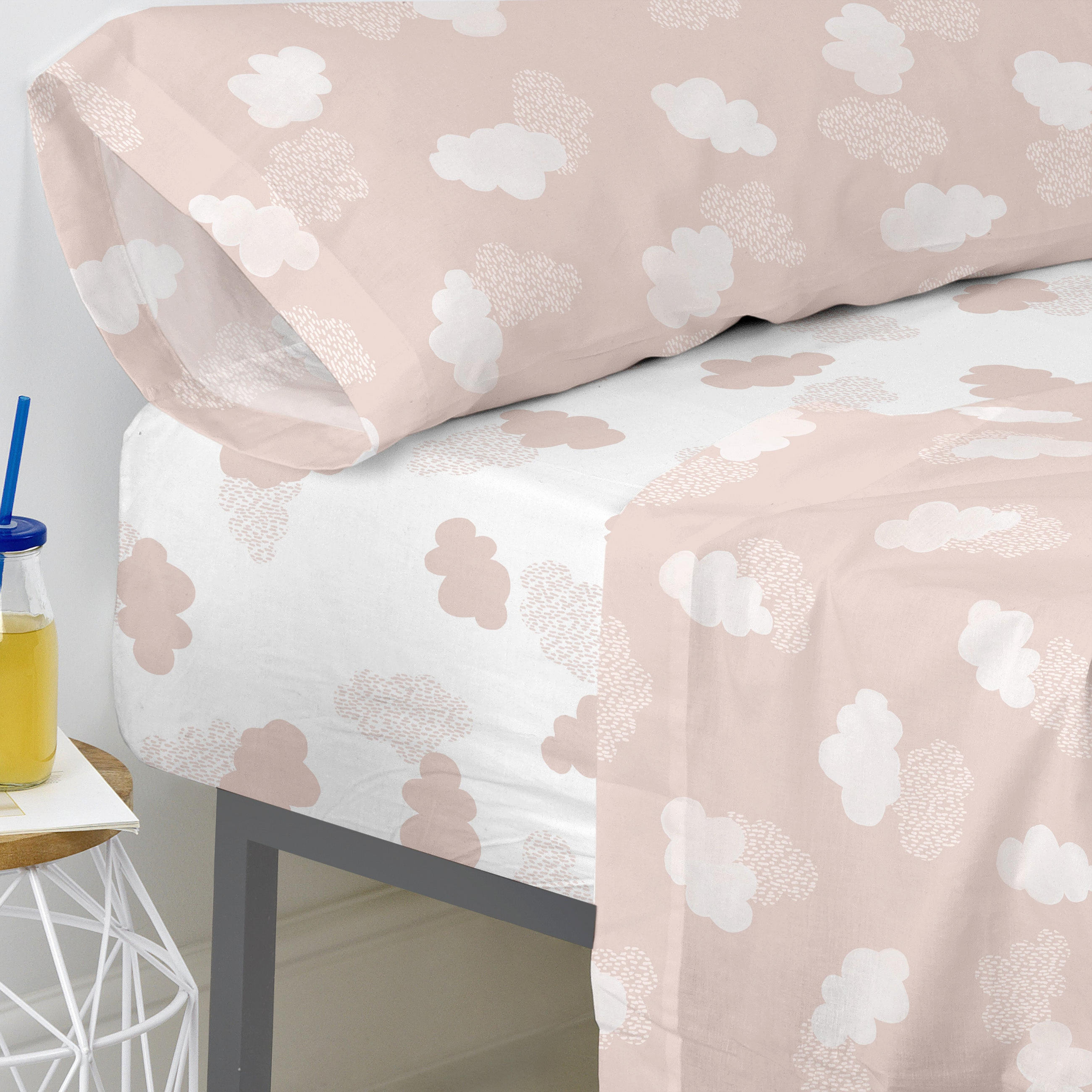 SPANNBETTTUCH clouds 105x200x32 cm rosa - Pink, Textil (105/200cm) - Happy Friday