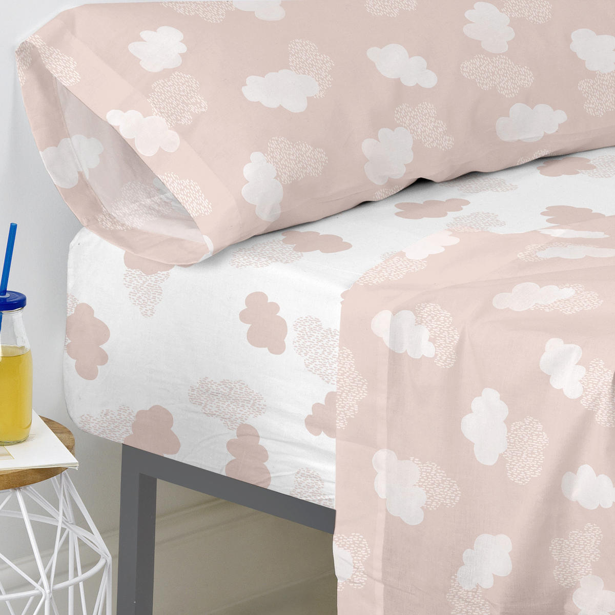 SPANNBETTTUCH clouds 105x200x32 cm rosa - Pink, Textil (105/200cm) - Happy Friday