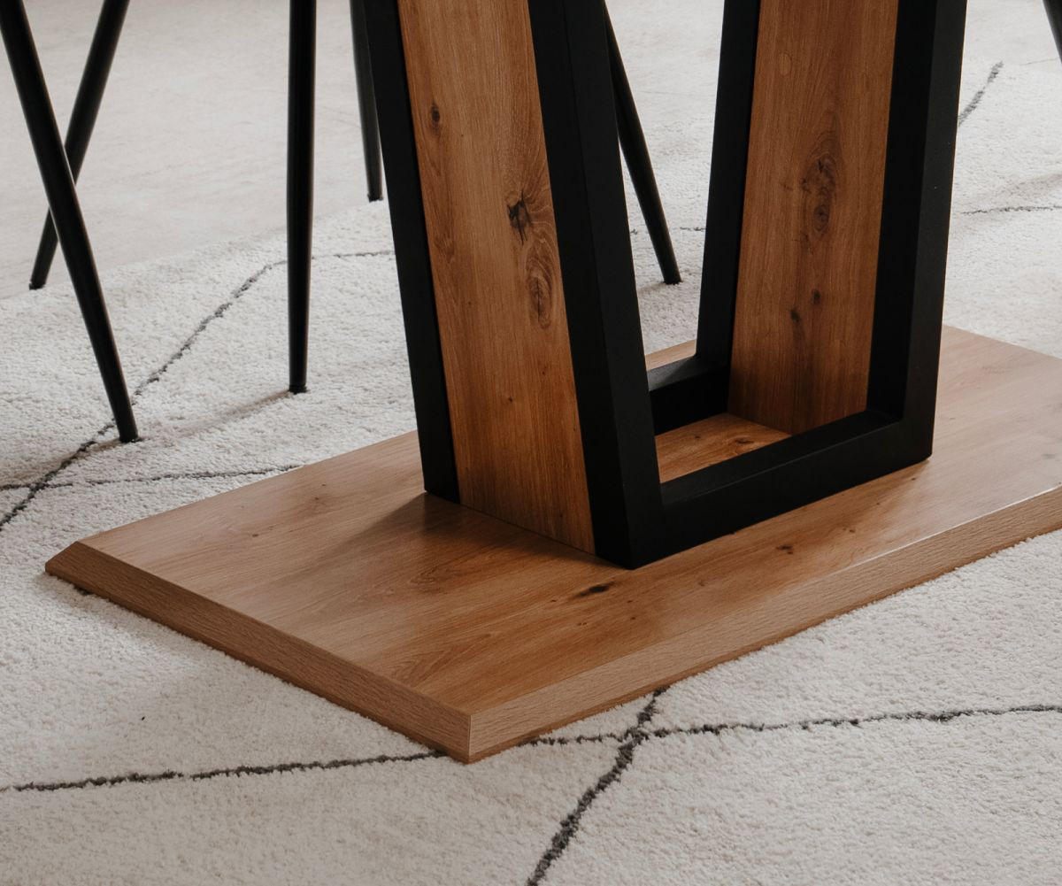 ESSTISCH Eiche Artisan, schwarz, Säulentisch ausziehbar 160 - 200 x 90 cm - Schwarz/Eiche Artisan, Holzwerkstoff/Metall (160/90/76cm) - Furn.Design