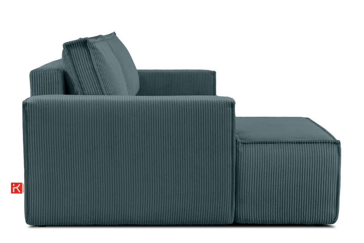 ECKSCHLAFSOFA-LINKS NAPI in Pet Friendly Cord-Stoff, blau - Blau/Schwarz, Textil (262/148cm) - KONSIMO®