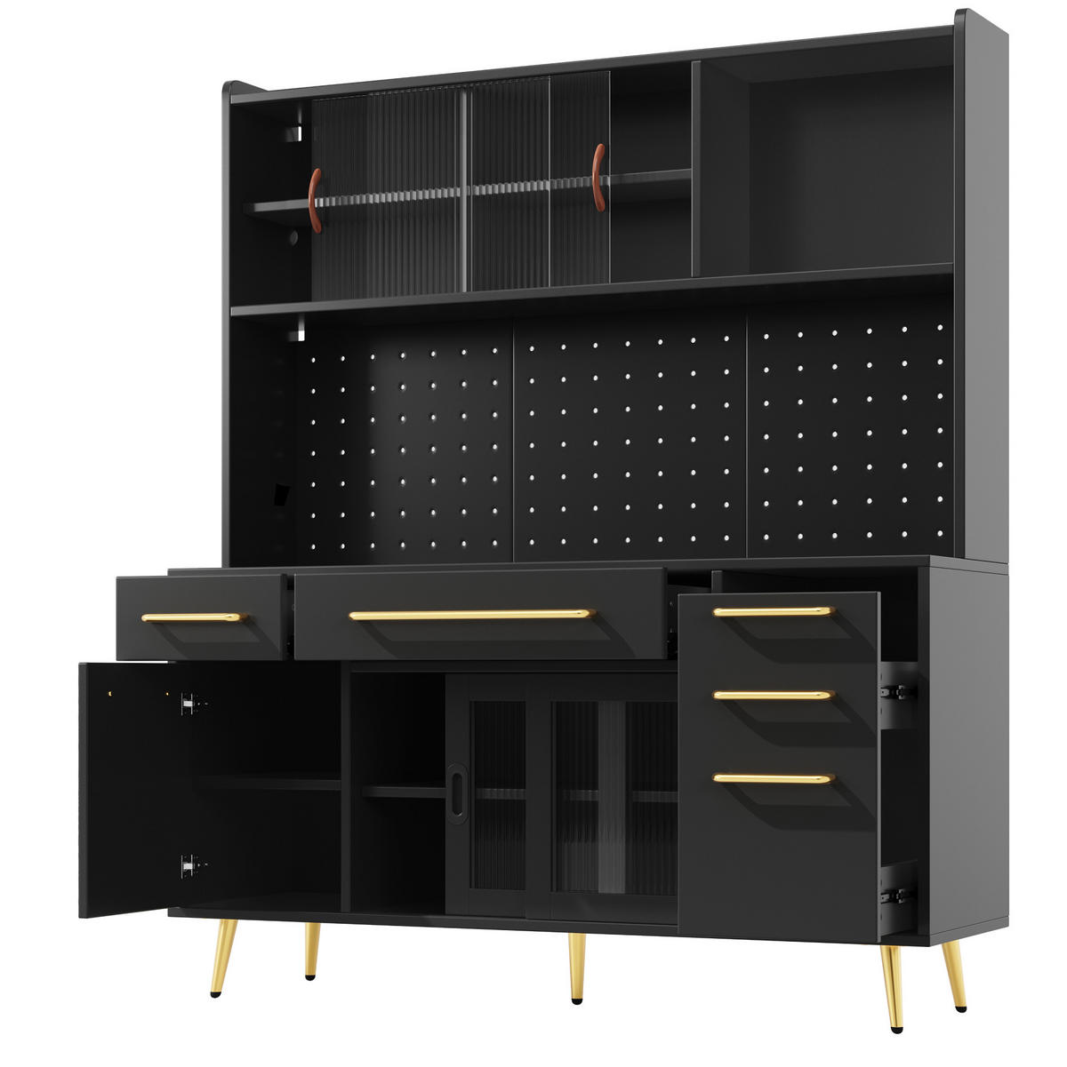 SIDEBOARD 145/39/171 cm schwarz aus MDF mit LED-Beleuchtung - Schwarz, Holzwerkstoff (145/171/39cm) - OKWISH