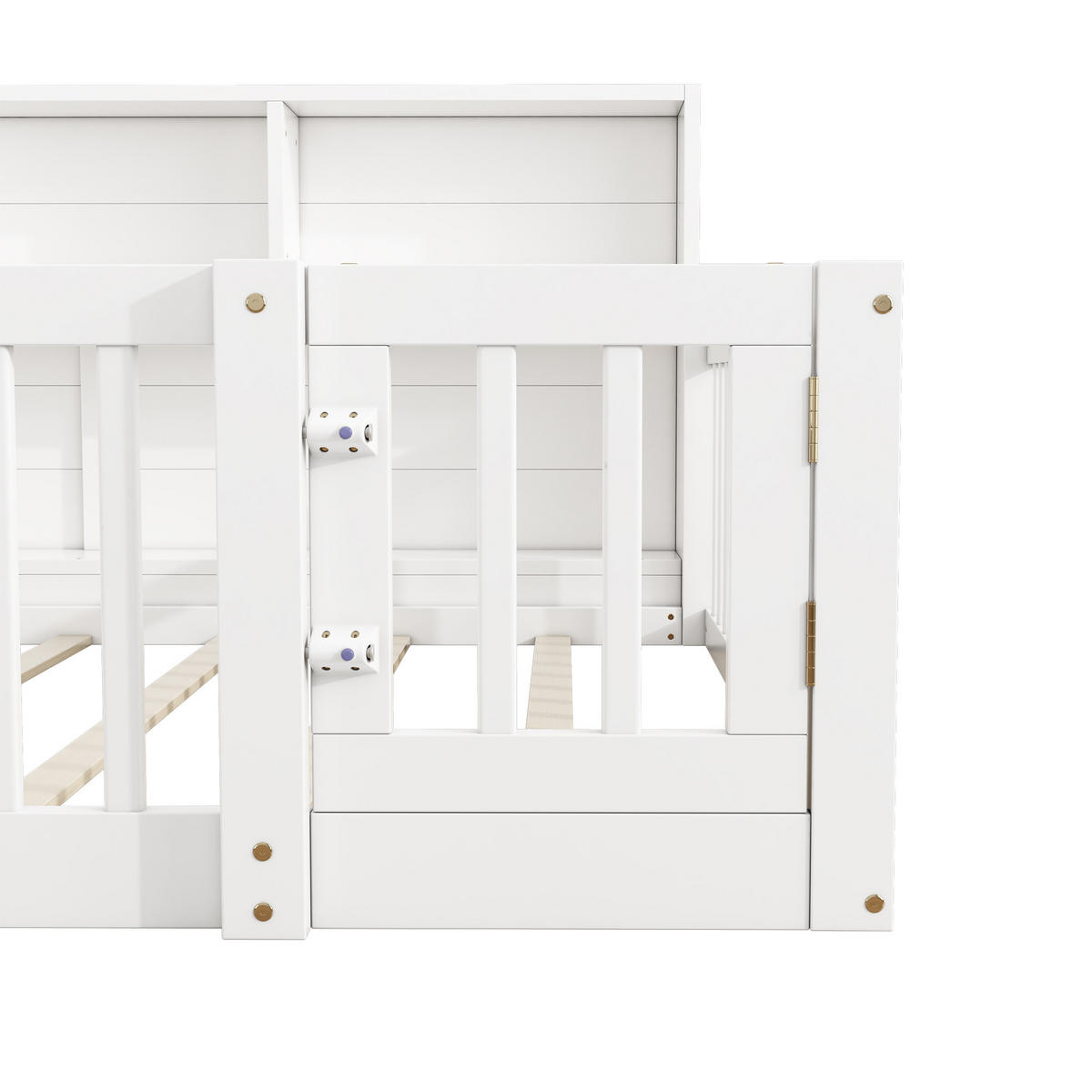 KINDERBETT aus Kiefernholz 140x200 cm in Weiß mit Stauraum & Rausfallschutz - Weiß, Holz (140/200cm) - Modfu