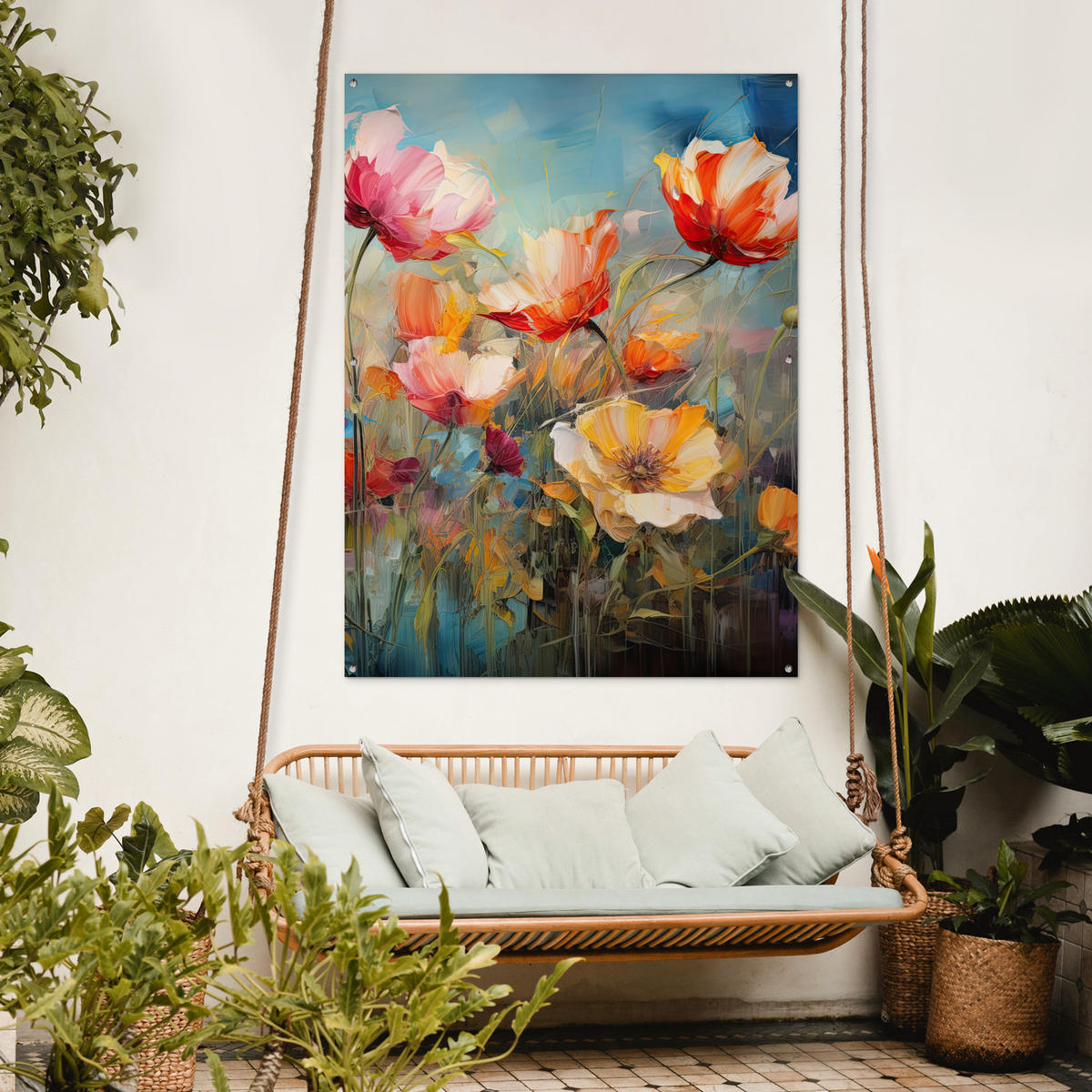 ZAHRADNÍ PLAKÁT Květiny - Akvarel - Umění - Botanické - Příroda 120x160 cm - pomerančová, plast (120/160/0.2cm) - OnlyWow