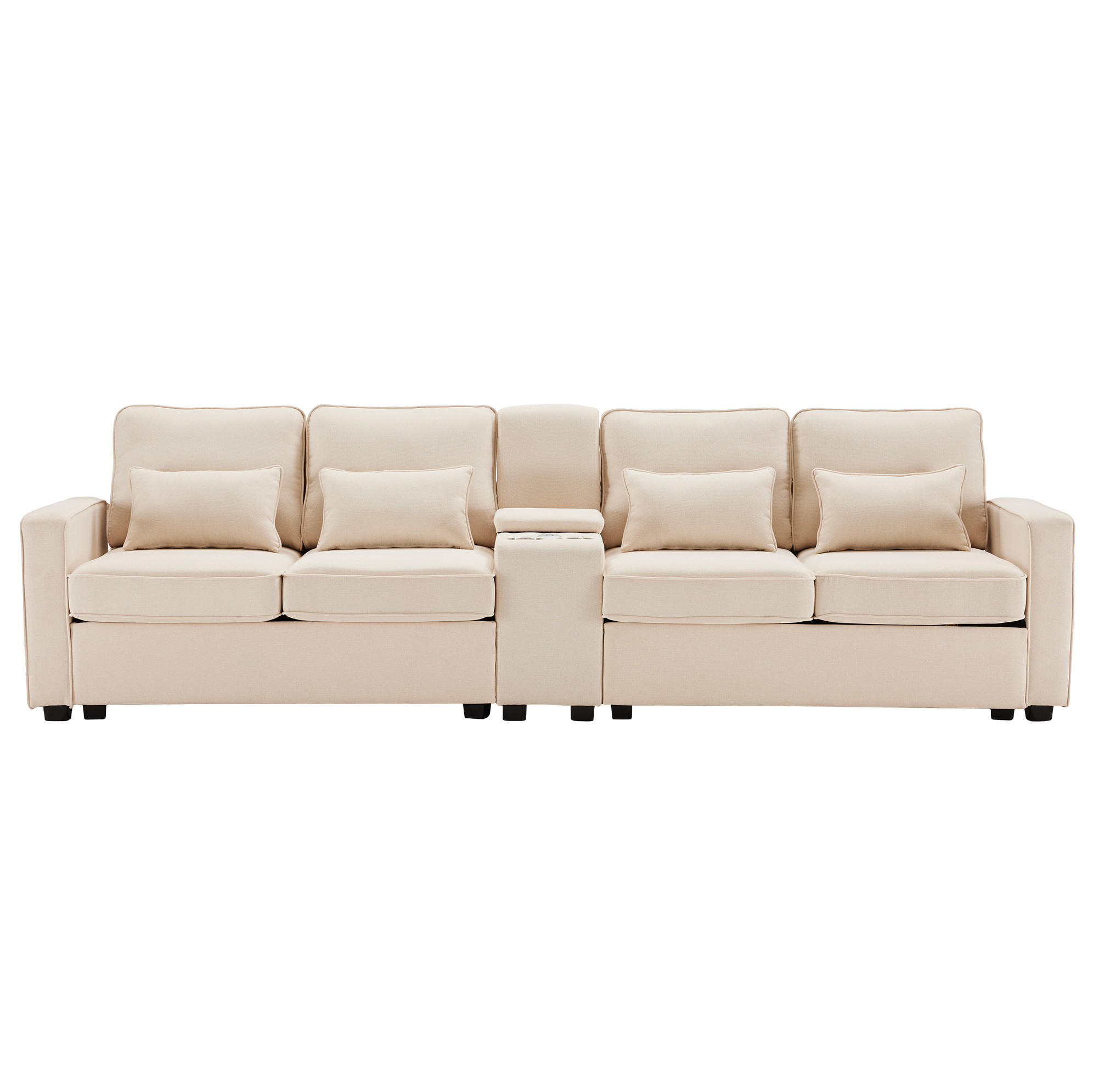 4-SITZER Sofa Leinenstoff mit Konsole USB-Anschluss und 2 Getränkehaltern 290/83/88 cm Beige - Beige, Textil (88/290/83cm) - Redom