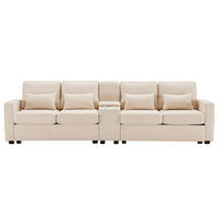 4-SITZER Sofa Leinenstoff mit Konsole USB-Anschluss und 2 Getränkehaltern 290/83/88 cm Beige - Beige, Textil (88/290/83cm) - Redom