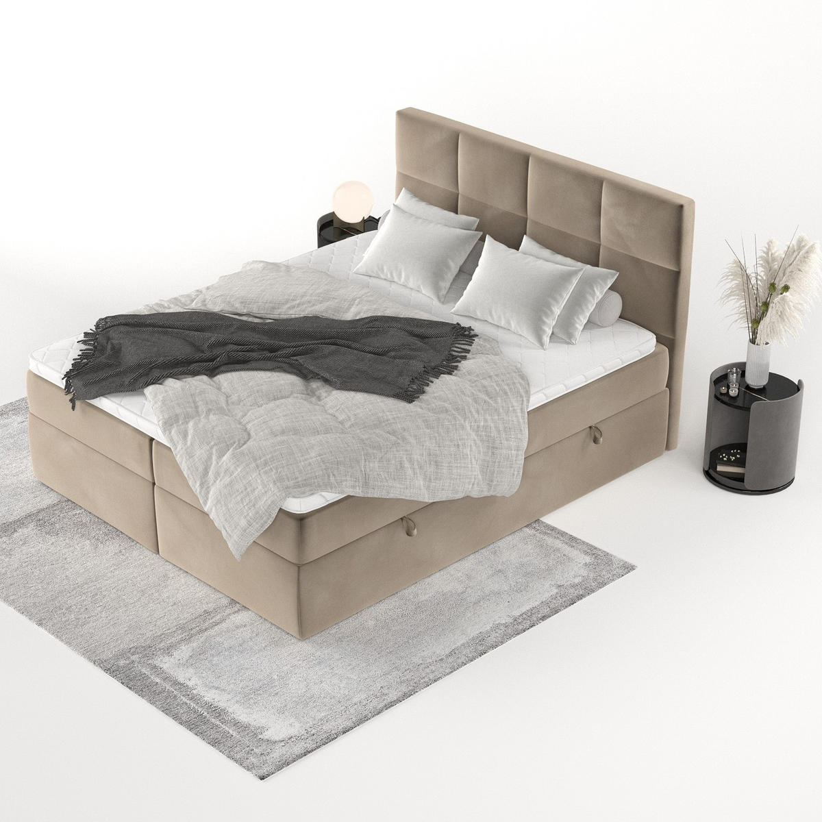 BOXBETT Oris 180/200 cm Taupe im Paros Stoff - Taupe/Schwarz, Holz/Holzwerkstoff (180/200cm) - AltaBeds