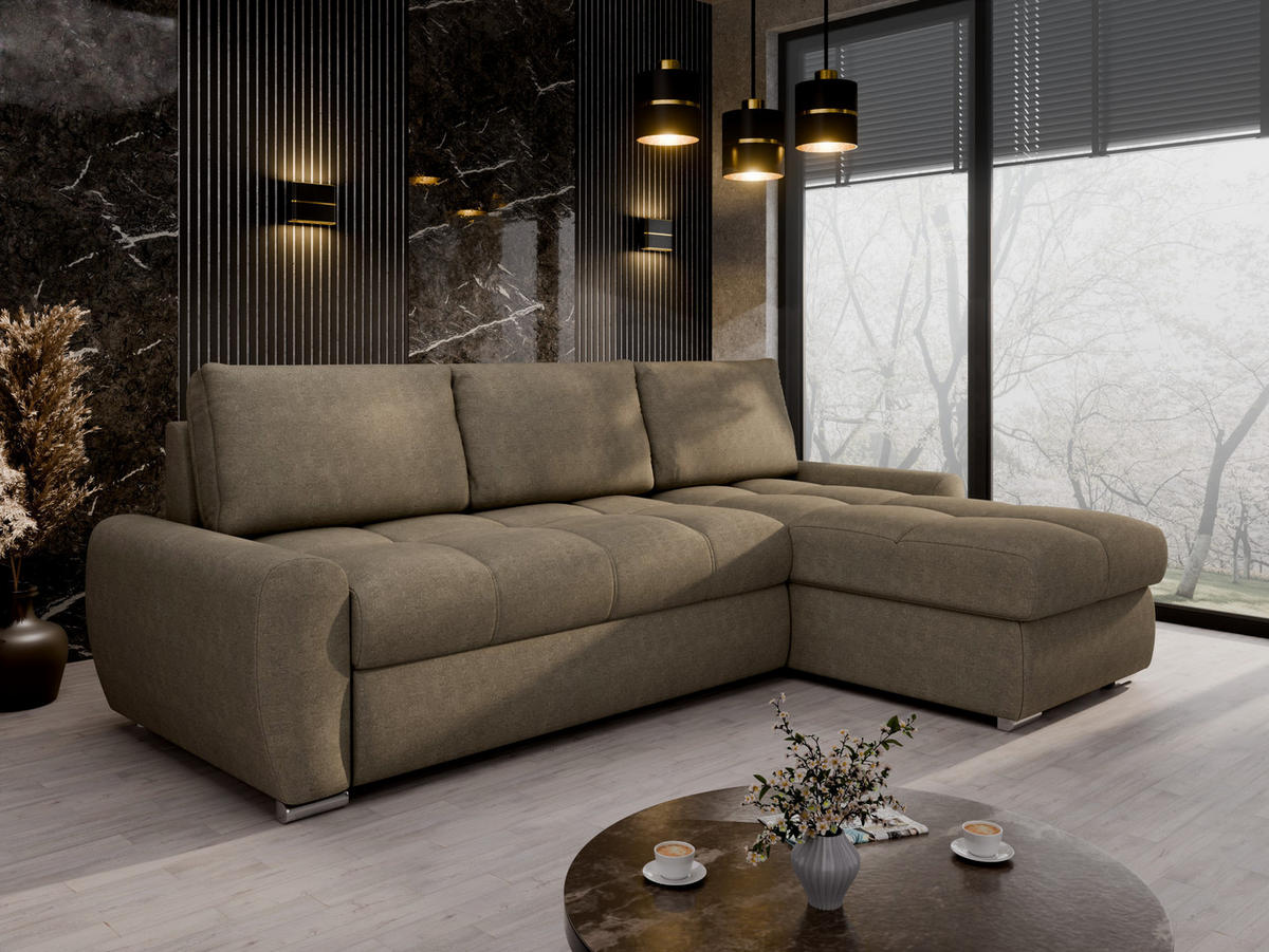 ECKSCHLAFSOFA Lunar Schlafsofa mit Bettkasten, Dunkelbraun - Dunkelbraun, Holz (237/166cm) - Panda Möbel