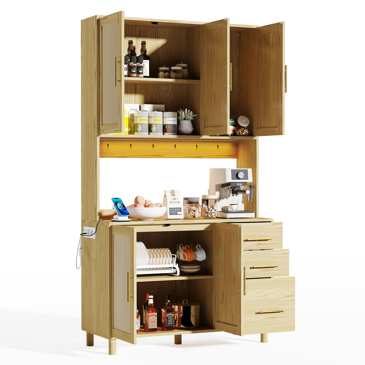BUFFET 100/40/183 cm Natur aus MDF mit LED-Beleuchtung - Naturfarben, Holzwerkstoff (100/183/40cm) - OKWISH