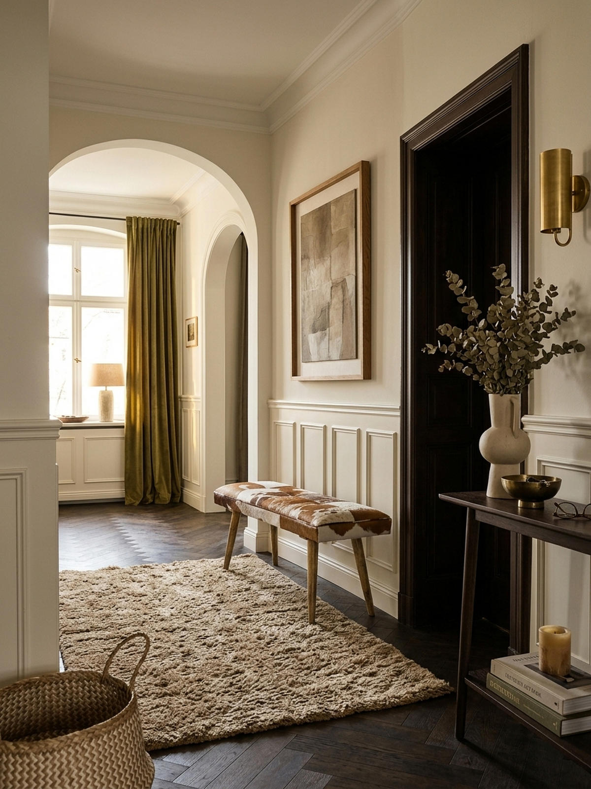 SITZBANK – Ziegenfell/Leder, Landhausstil, Mango Holz, 220 kg Belastbarkeit - Braun, Mangoholz/Leder (120/52/40cm) - KADIMA DESIGN