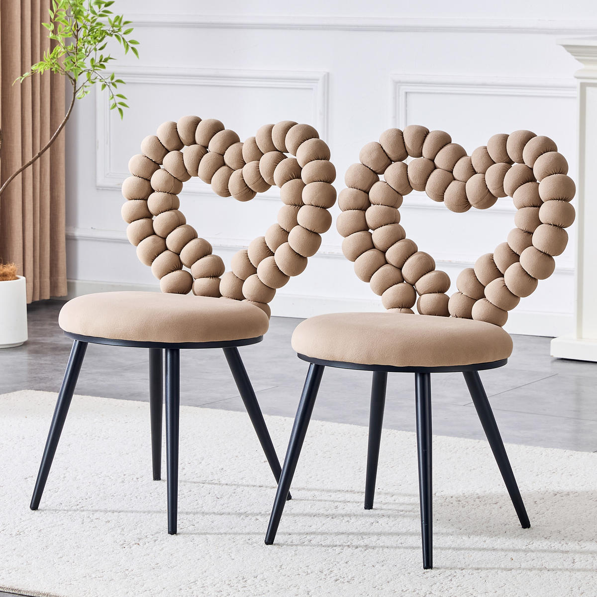 STÜHLE 2er-Set Esszimmerstuhl,Samt,Metall,Beige - Hellbraun, Textil (54/81/44cm) - LVHOM