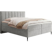 BOXBETT Allen mit Bettkasten, Samt Hellgrau 160x200 cm – inkl. H4 Taschenfederkern Matratze & Foam Topper - Hellgrau/Schwarz, Holzwerkstoff/Metall (160/200cm) - WFL GROUP
