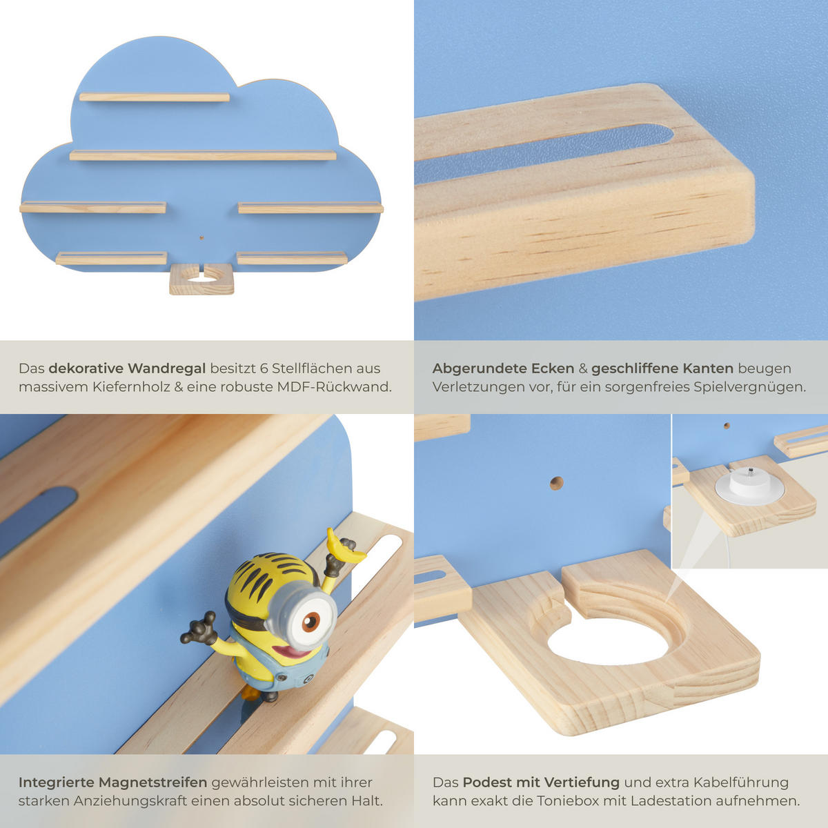 WANDREGAL Mylittlestory Cloud,76 x 15,5 x 50 cm, blau - Blau, Holz (76/50/15.5cm) - tectake