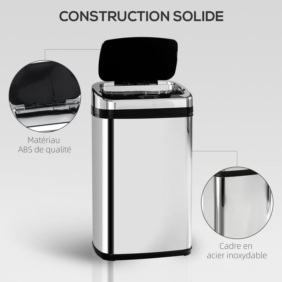 MÜLLEIMER AUTOMATISCHER 33/58/25 cm Edelstahl Silber Infrarotsensor Küche - Silberfarben, Metall (25/58/33cm) - Rolipo
