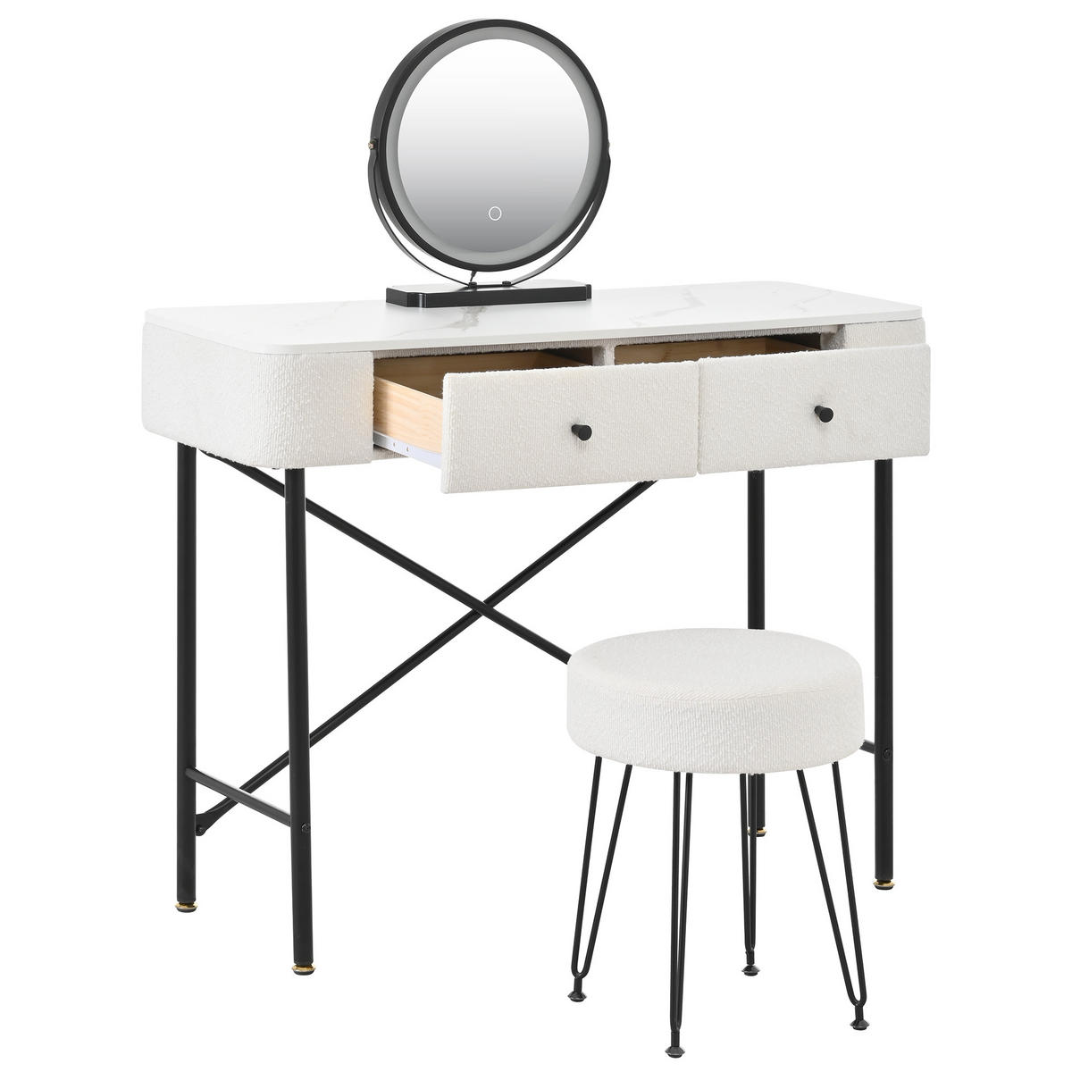 SCHMINKTISCH 100/40/120 cm weiß aus Spanplatte mit LED-Spiegel - Weiß, Holzwerkstoff (40/120/100cm) - OKWISH