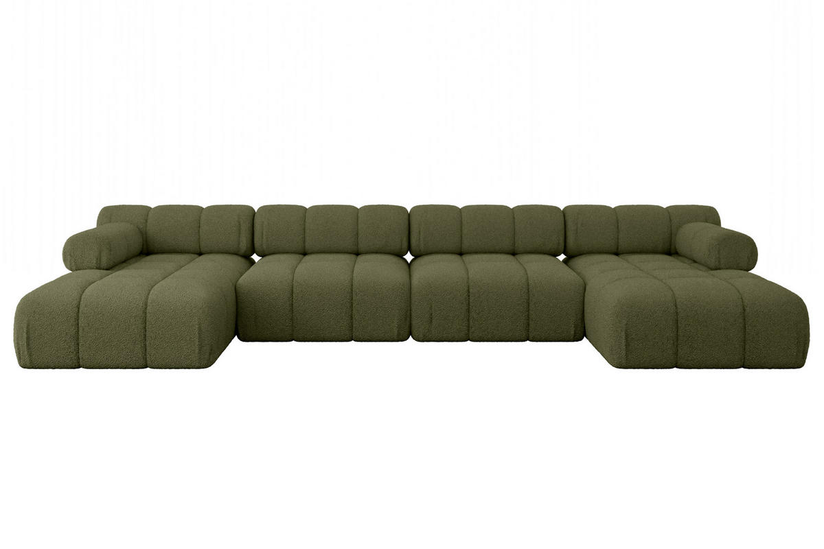 WOHNLANDSCHAFT modulares Sofa Tesso-U2 - 380x160x70 cm Grün Bouclé - Grün, Holzwerkstoff/Textil (380/70/160cm) - ALTDECOR