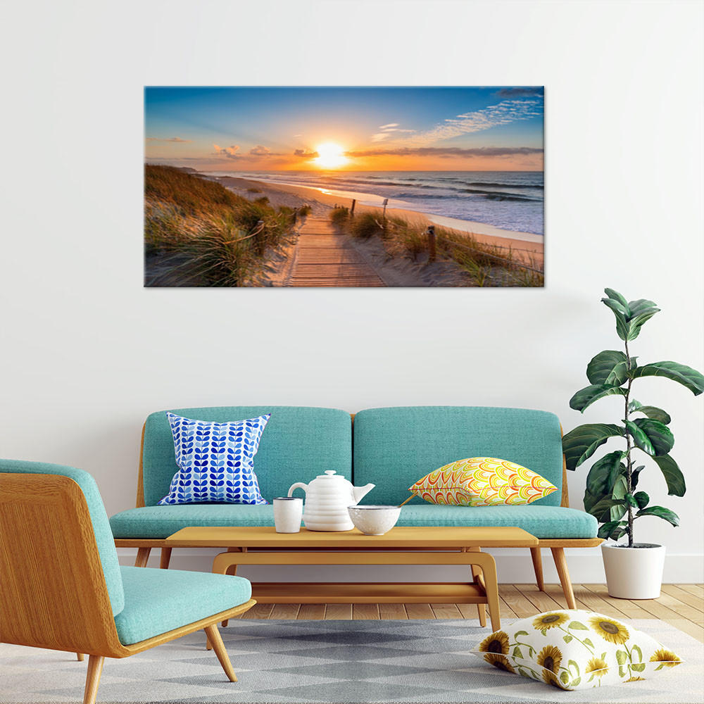 WANDBILD sonnenuntergang an der strandlandschaft - Orange, Textil (100/50cm) - Feeby