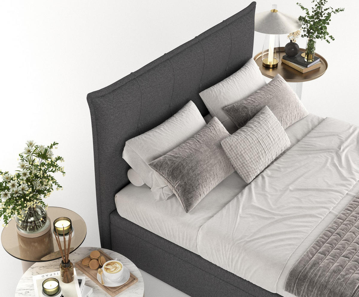 POLSTERBETT Liano mit Stauraum 200/200 cm Anthrazit im Megan Stoff - Anthrazit/Schwarz, Holz/Holzwerkstoff (200/200cm) - AltaBeds