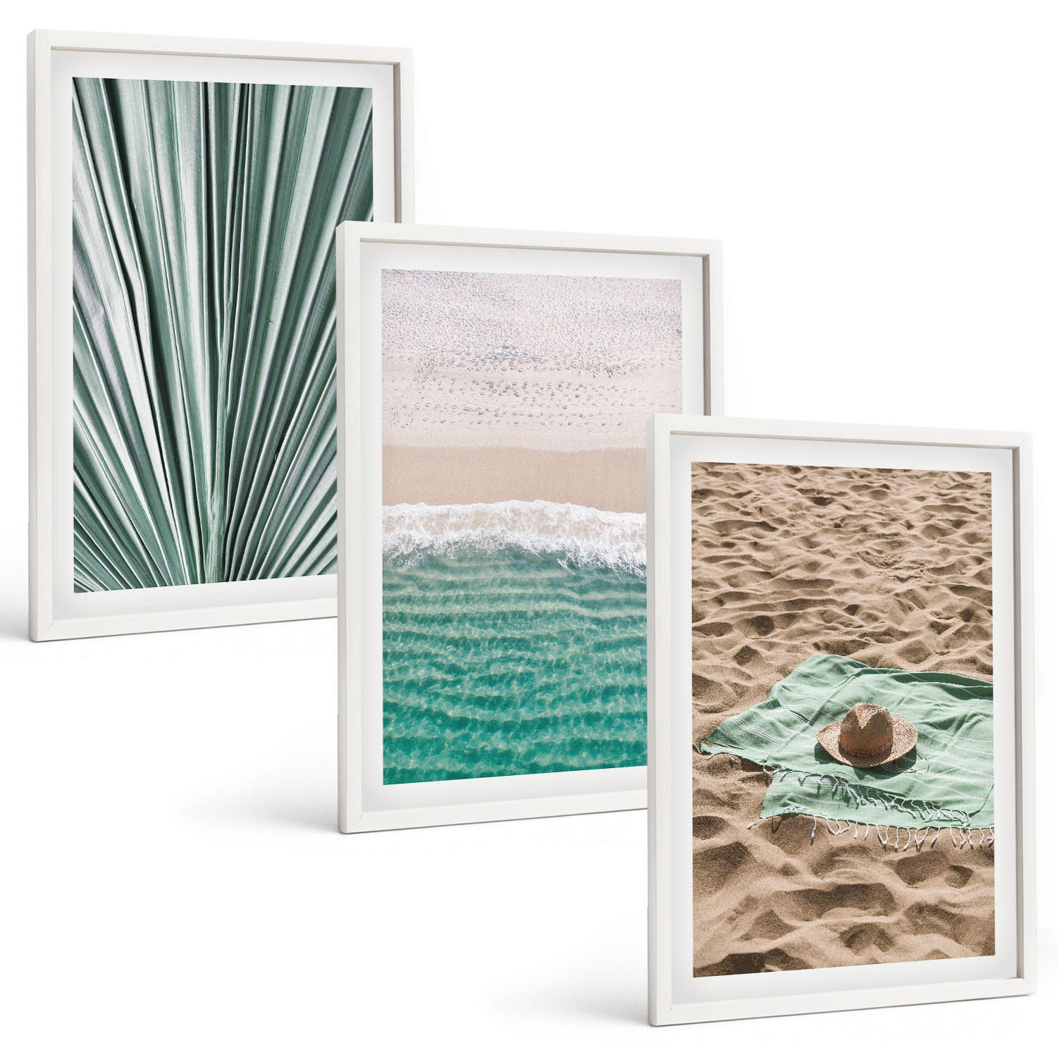 BILDER SET 3er Set - 40x60 cm Weißer Rahmen - Urlaubsblick Strand Meer - Weiß, Kunststoff (40/60cm) - TULUP