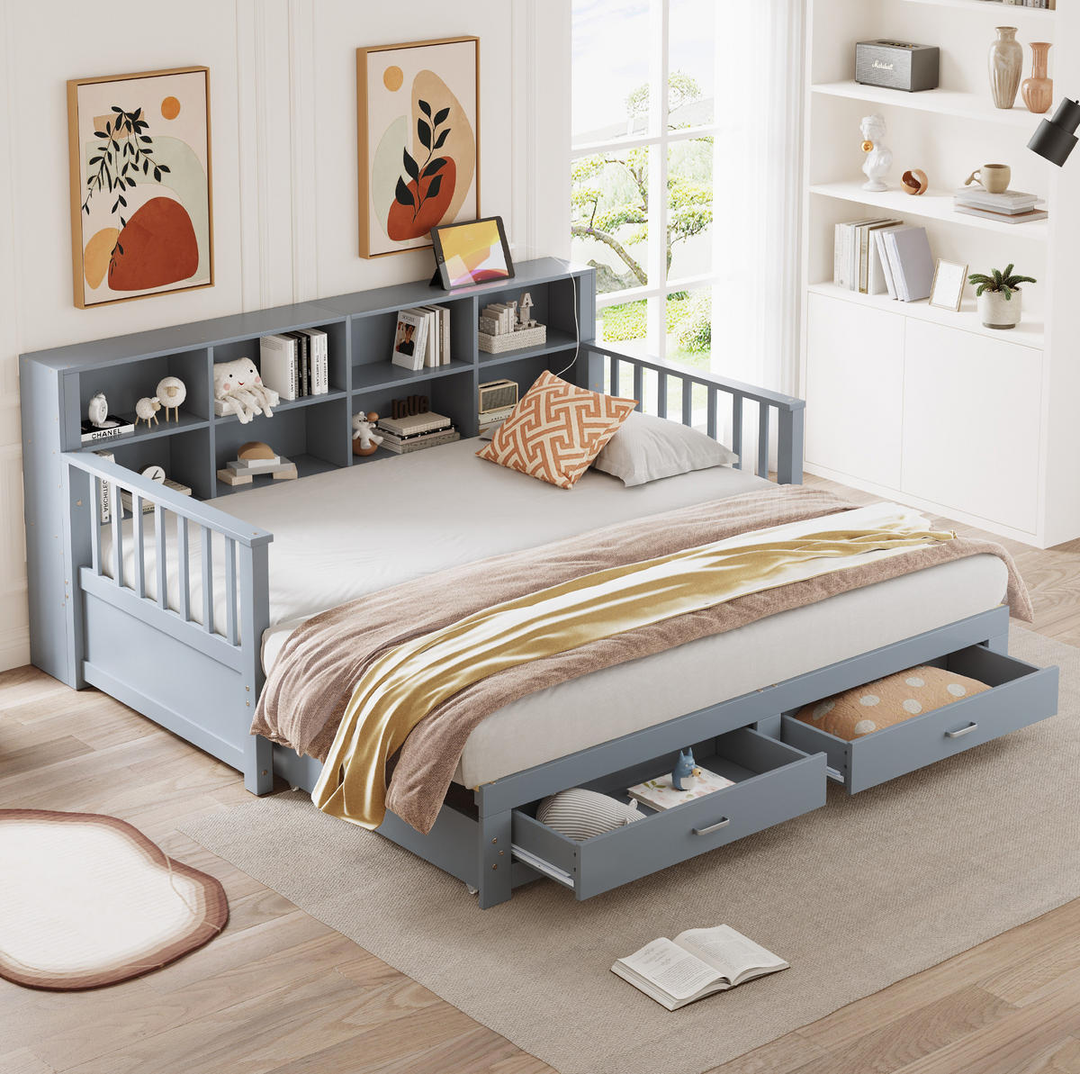 BETT 90/190 cm Grau aus Holz mit Ausziehfunktion - Grau, Holzwerkstoff (90/190cm) - OKMYHOME