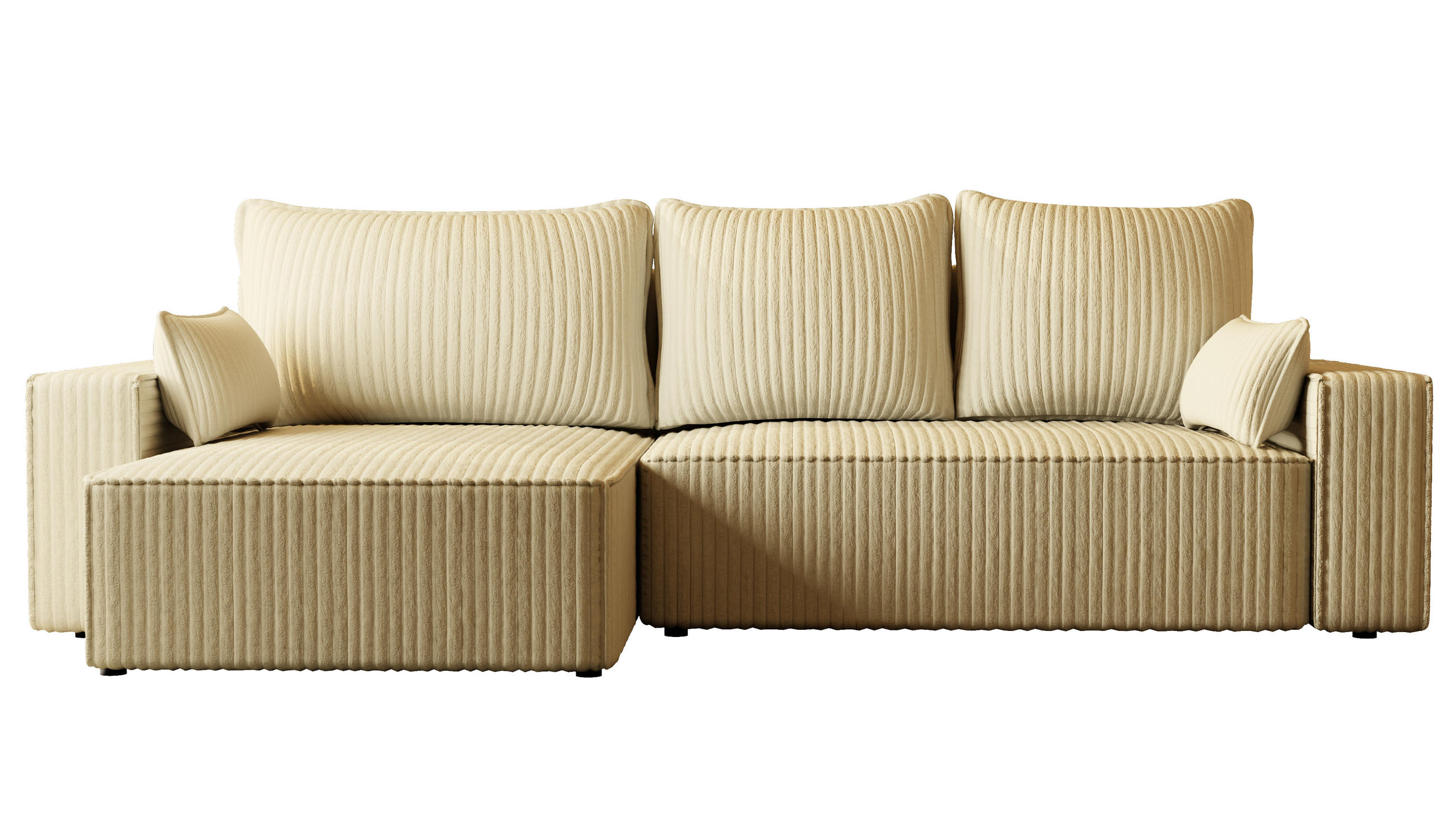 ECKSOFA Tobi mit Bettkasten und Schlaffunktion, L-Form/XL-Form, Cordstoff, Universal - Creme, Holzwerkstoff (276/145cm) - 4ALL HOME