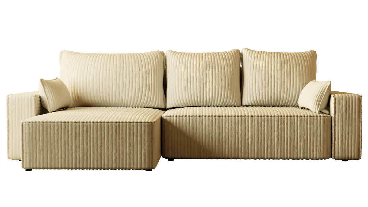 ECKSOFA Tobi mit Bettkasten und Schlaffunktion, L-Form/XL-Form, Cordstoff, Universal - Creme, Holzwerkstoff (276/145cm) - 4ALL HOME