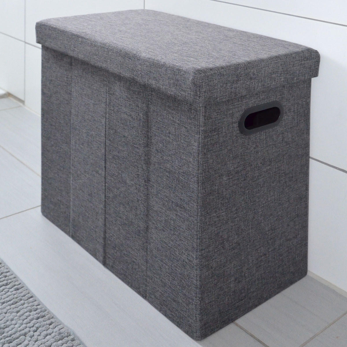 WÄSCHEKORB mit Deckel, 50/25/49 cm Grau - Grau, Textil (26/49/50cm) - Dunedesign