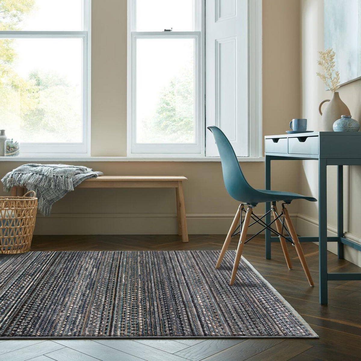TEPPICH Streifen-Design, strapazierfähig PERRAN, Blau 200x300 cm - Blau, Textil (200/300cm) - KADIMA DESIGN