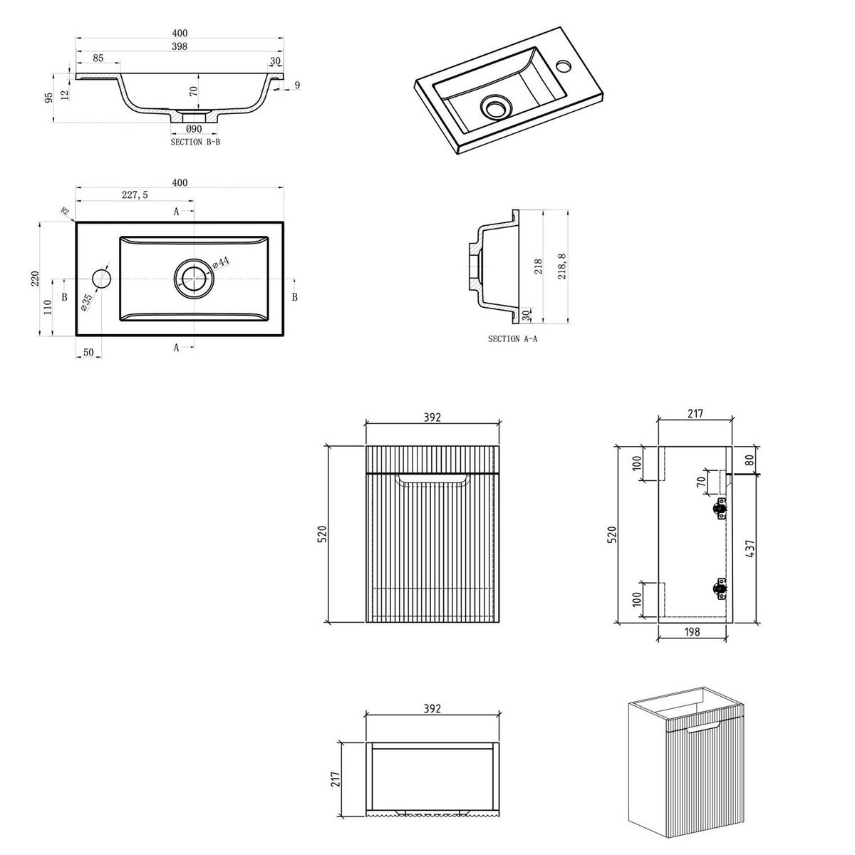 GÄSTE-WC-MÖBELSET Thermis 2 Teile Eiche Hell- 40 x 22 x 53 cm - Eiche Wotan/Sonoma Eiche, Holz (40/53/22cm) - Badplaats