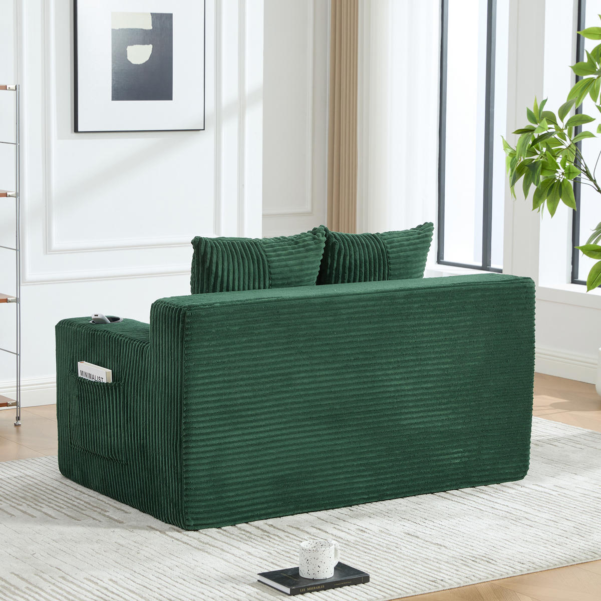 SCHLAFSOFA 2-in-1 mit Hocker, 2 Kissen und Becherhalter, DE-42913, Smaragdgrün - Grün, Textil (133/64/87cm) - ComfortXL
