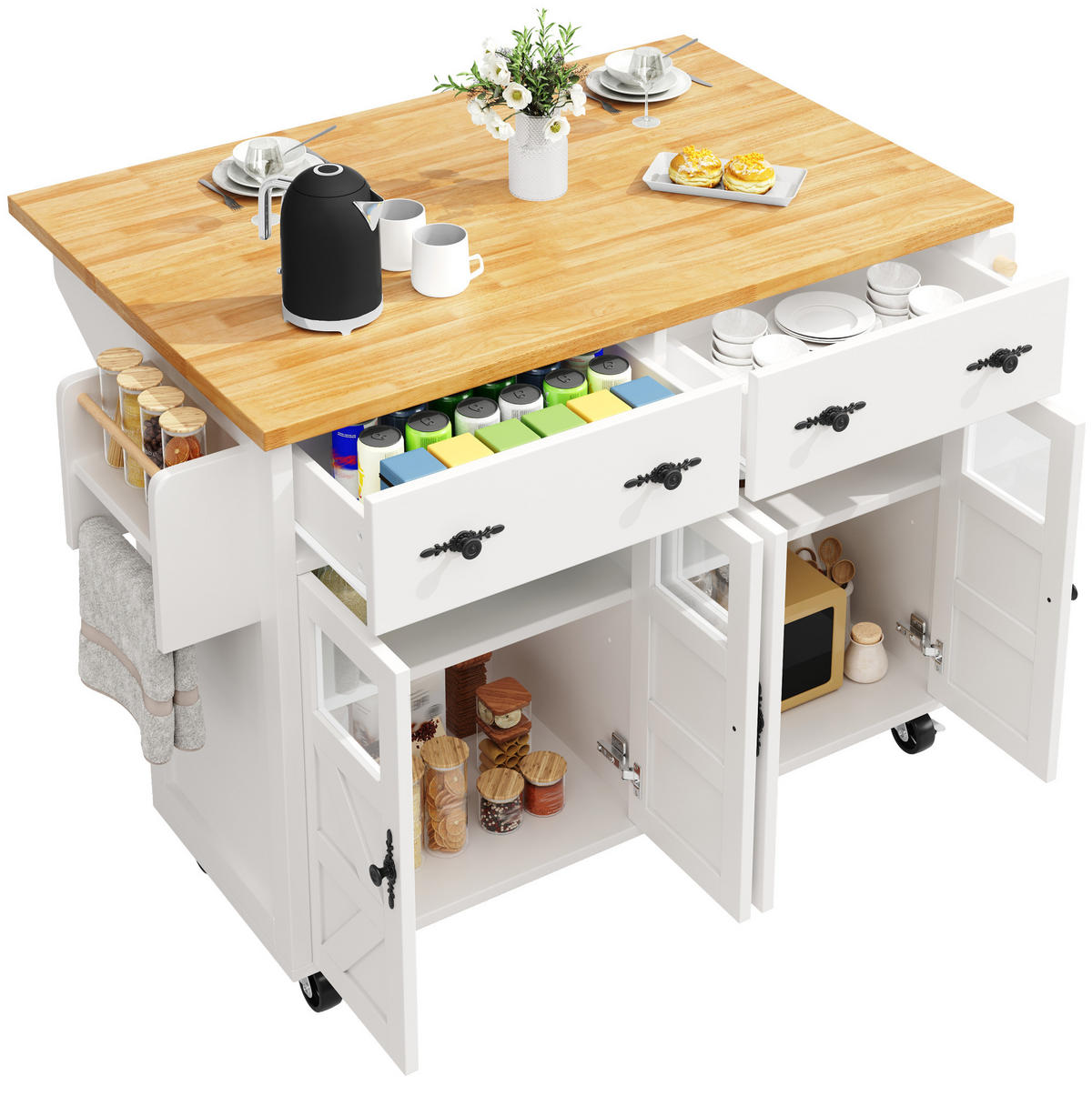 SERVIERWAGEN mit Stauraum 140 x 73 x 93,5 cm Weiß - Weiß, Holz (73/93.5/140cm) - Beauniv