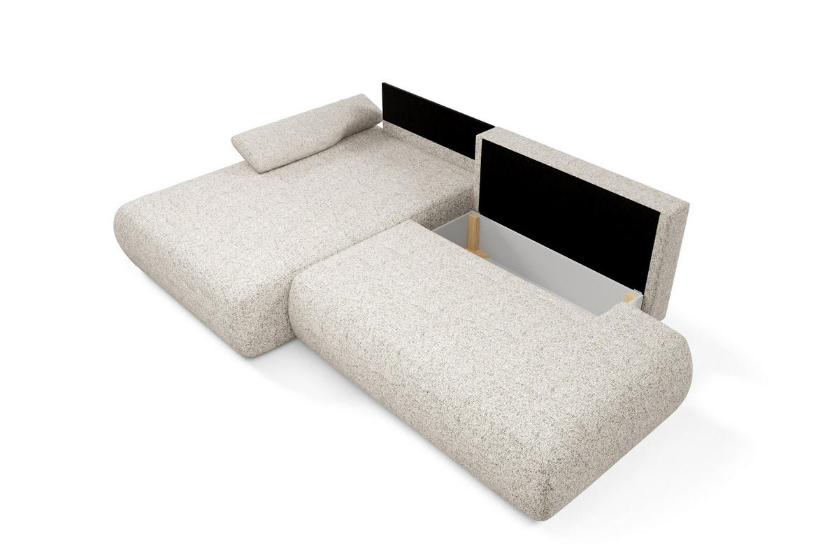 ECKSOFA DELTA L-S Beige Geflochtener Stoff mit Schlaffunktion - Beige, Holz (286/173.5cm) - MASSENO