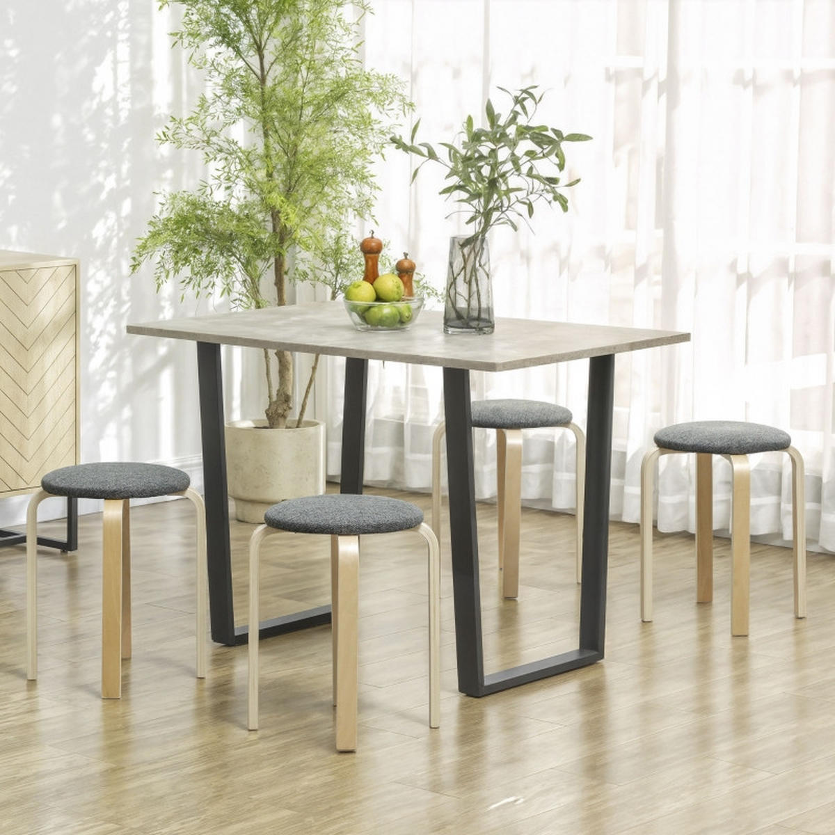 STAPELHOCKER DE-36023 4er Set stapelbar mit Leinenbezug Grau - Grau, Holzwerkstoff (40/45/40cm) - ComfortXL