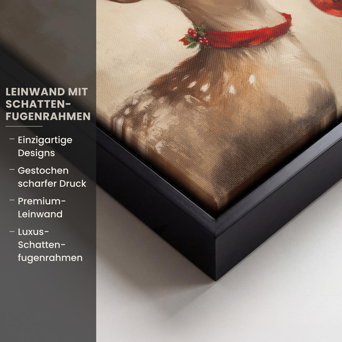 LEINWAND Bilder mit Rahmen - Weihnachten - Hirsch - Geweih - Weihnachtskugel - Rentier - 20x20 - Hellbraun, Textil (20/20cm) - MuchoWow
